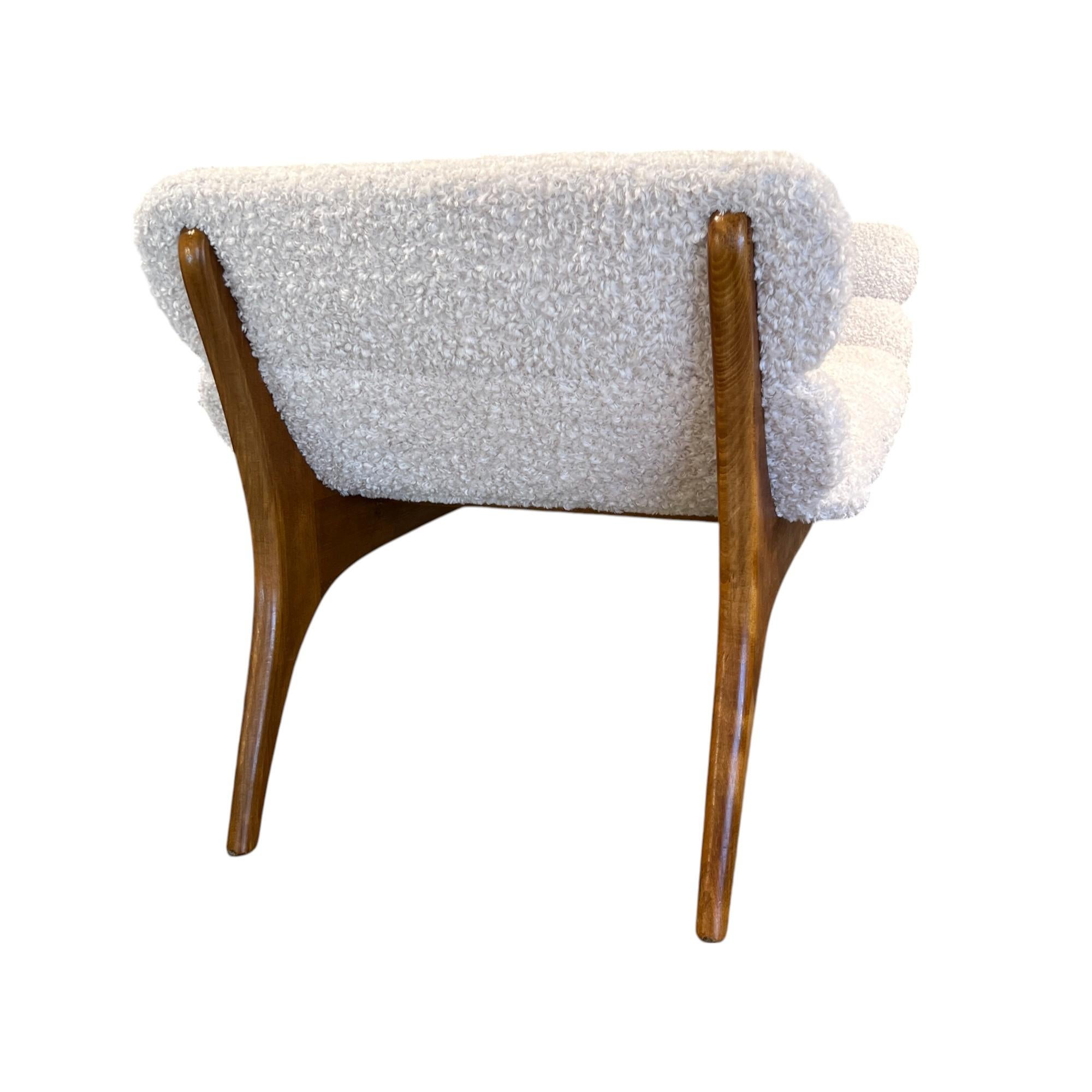 20th Century Mid-Century Italian Ash Bench with Boucle For Sale