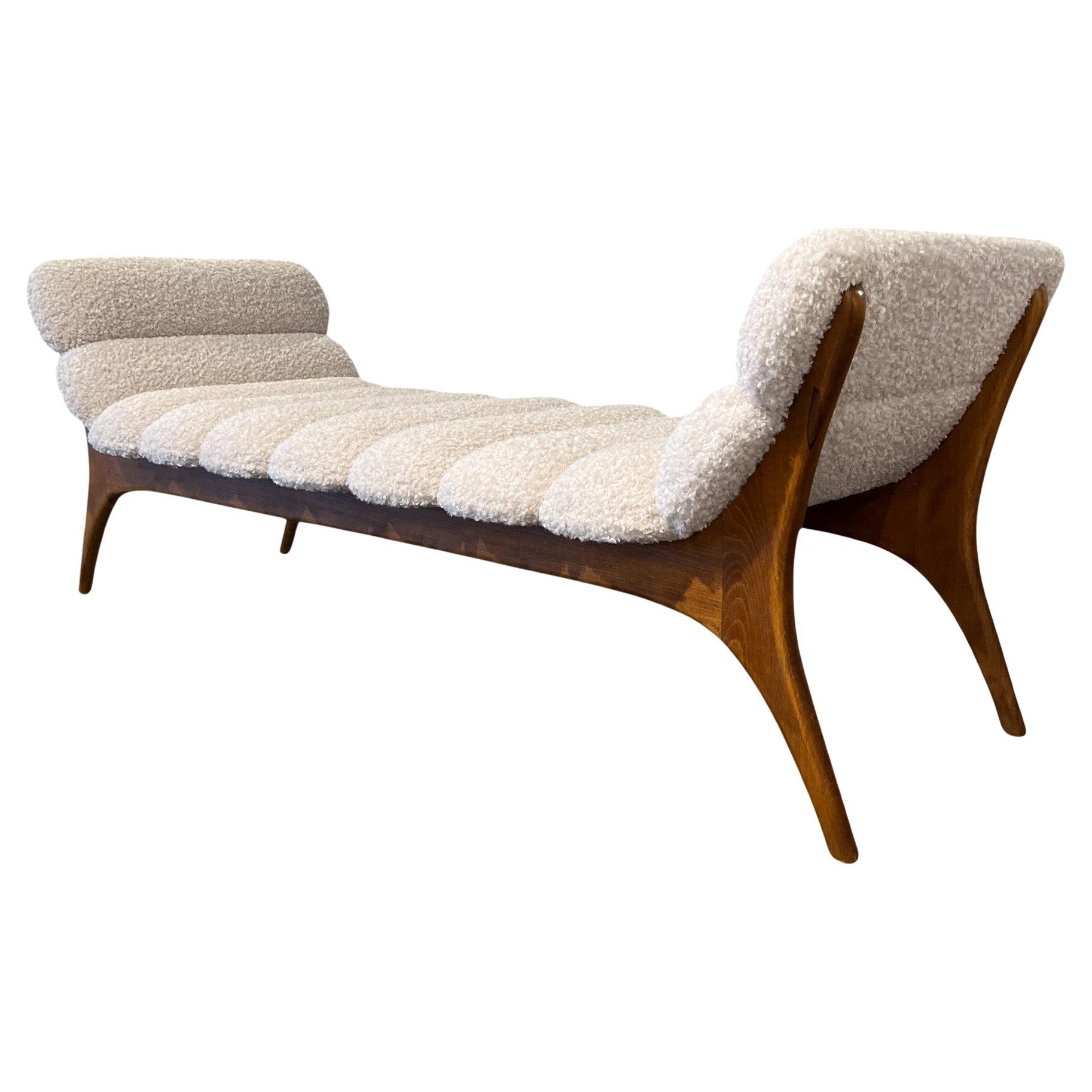 Mid-Century Italian Ash Bench with Boucle For Sale