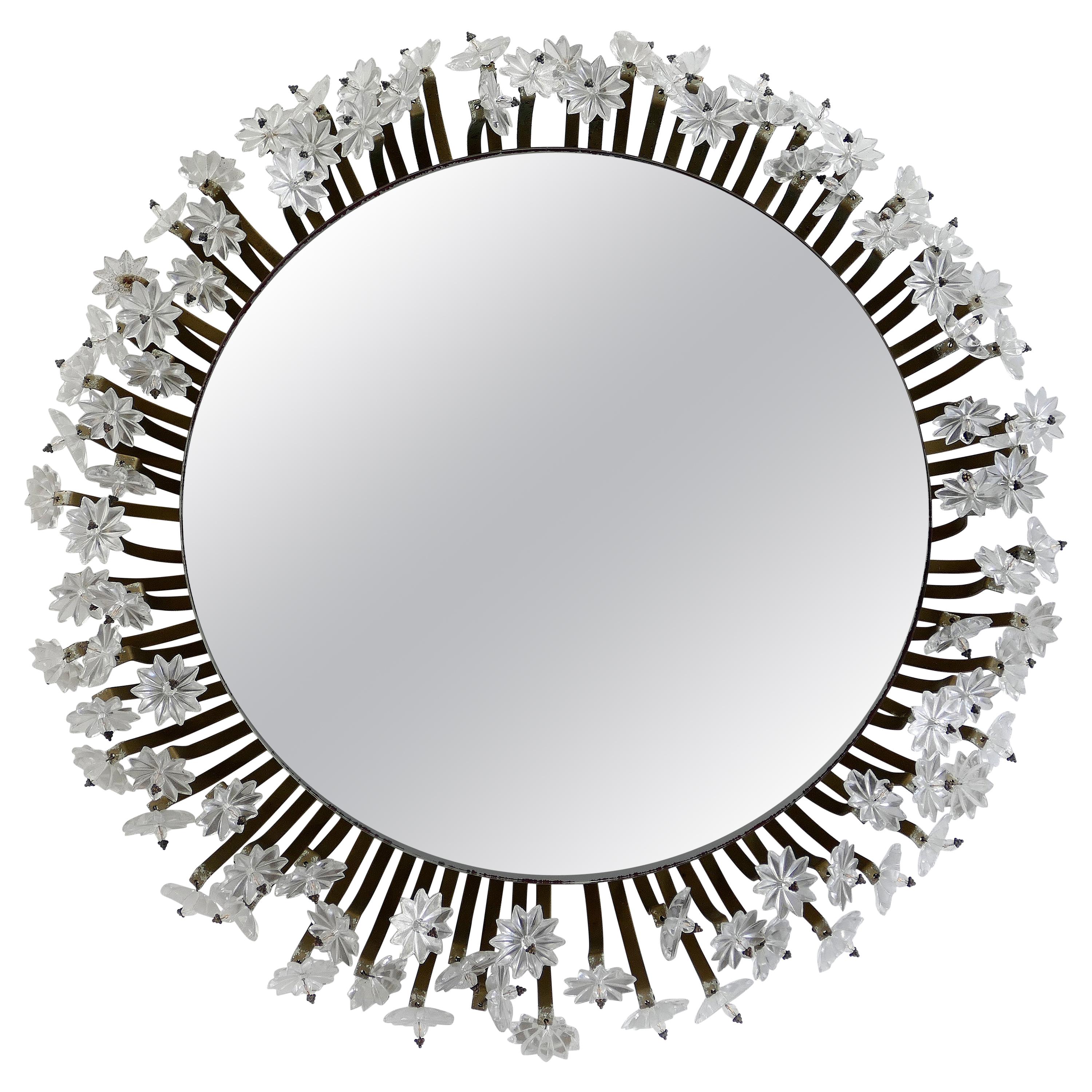 Mid-century Italian Back Lit Mirror with Glass Rosettes For Sale
