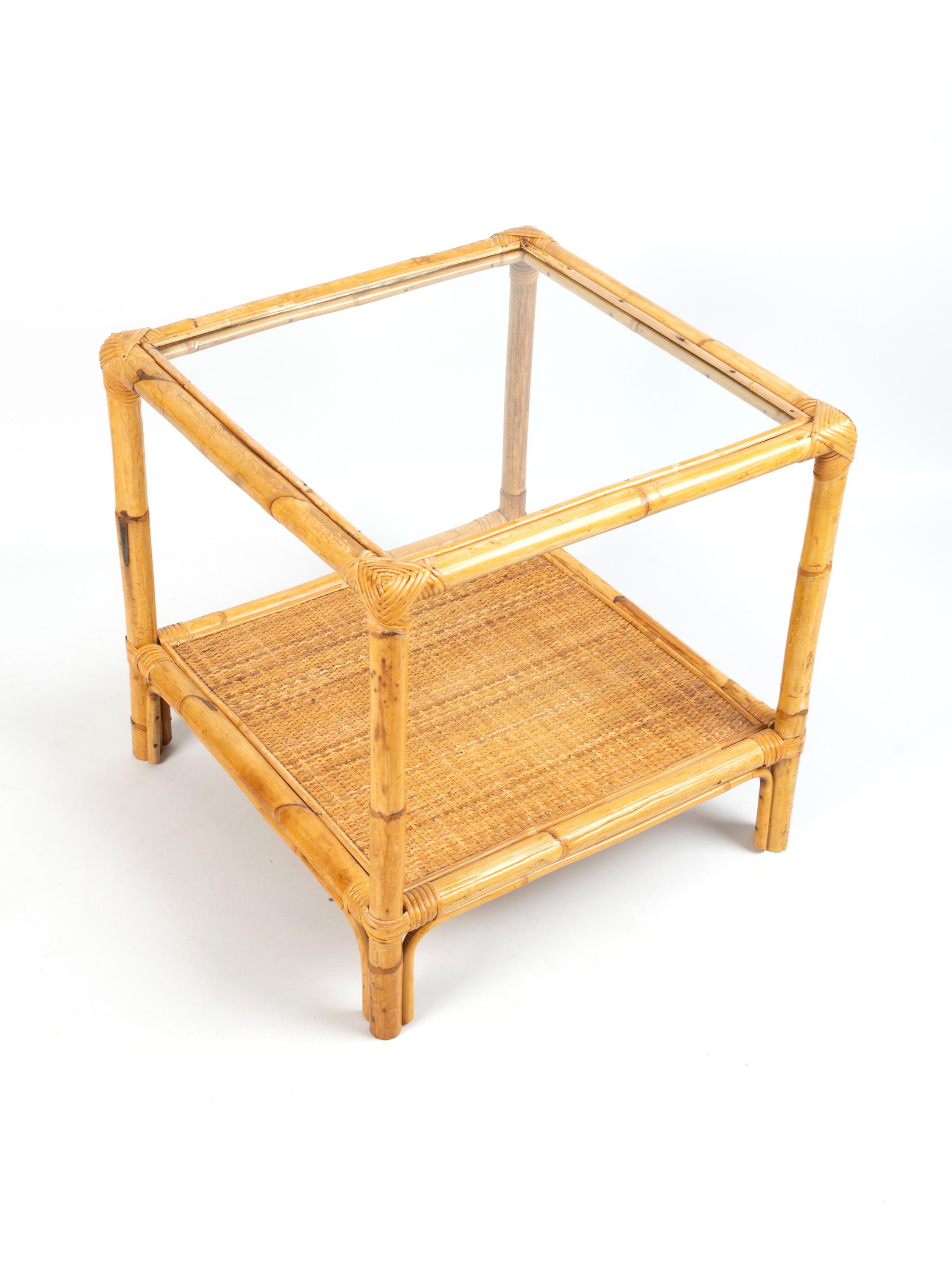 Mid Century Italian Bamboo and Rattan Coffee Table Side Table C.1960 For Sale 3