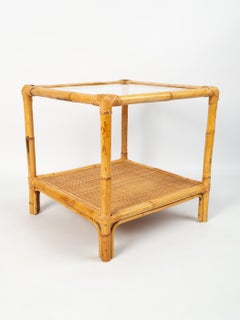 Mid Century Italian Bamboo and Rattan Coffee Table Side Table C.1960