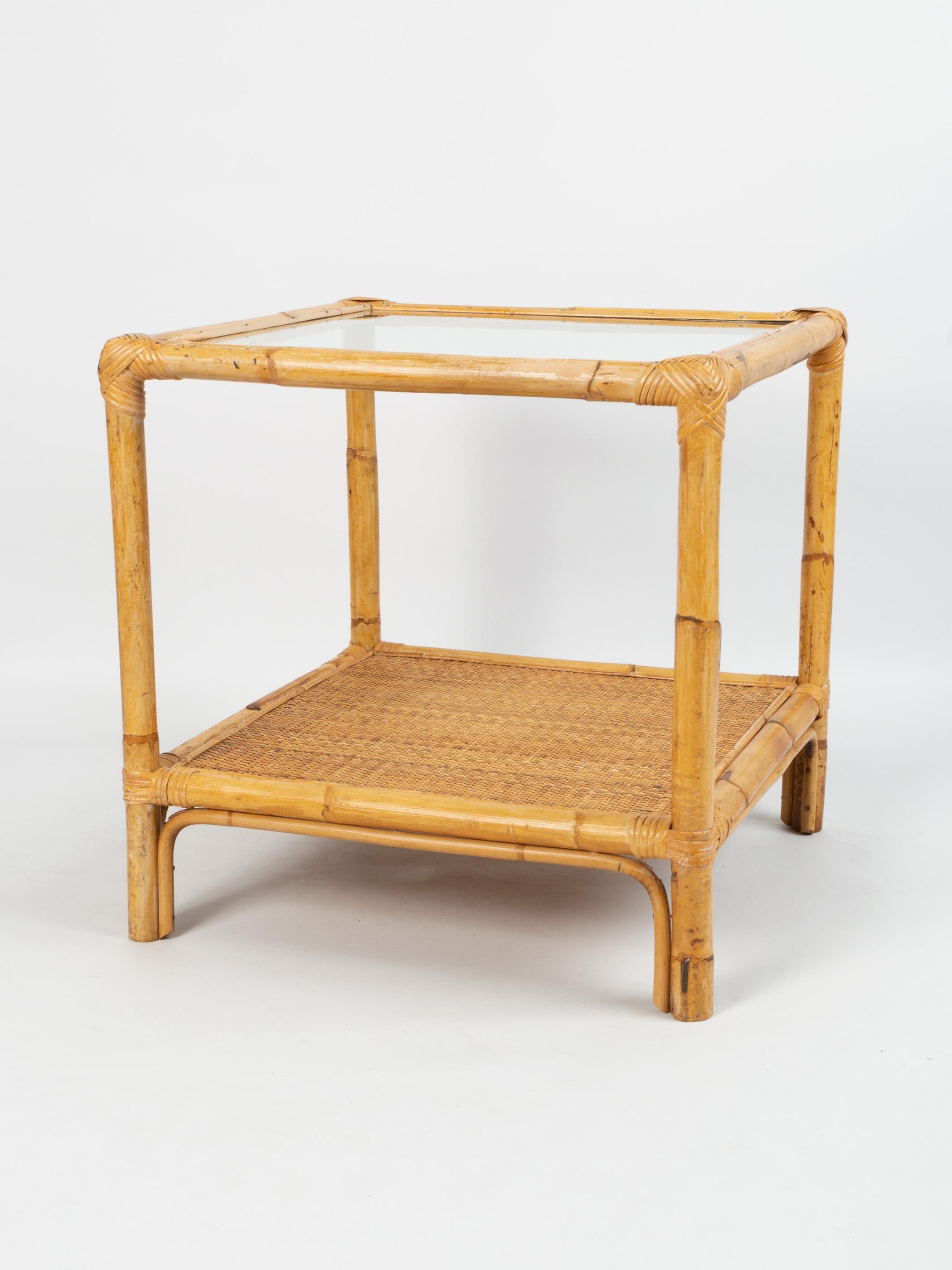 Mid-Century Modern Mid Century Italian Bamboo and Rattan Coffee Table Side Table C.1960 For Sale