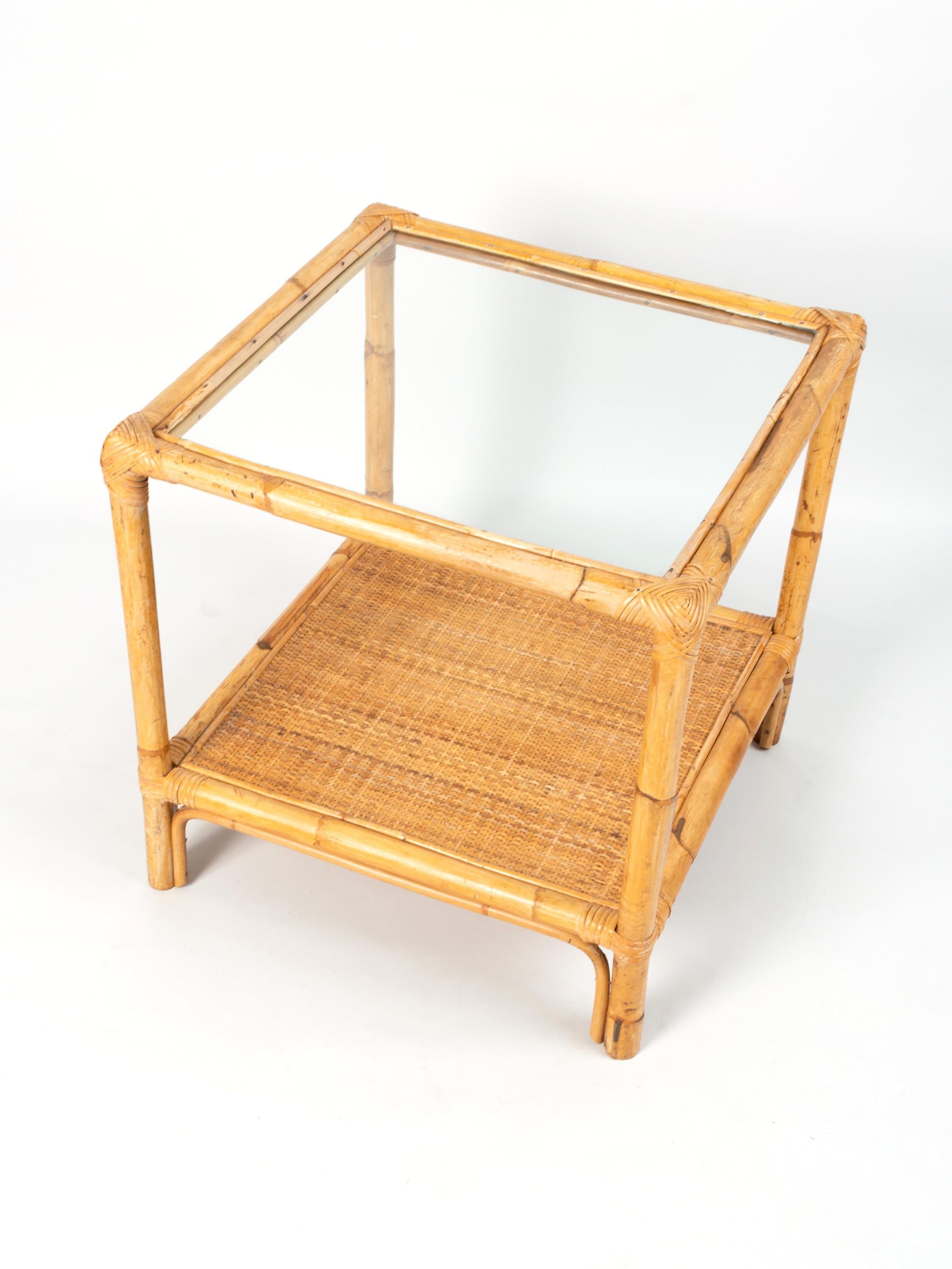 Mid Century Italian Bamboo and Rattan Coffee Table Side Table C.1960 In Good Condition For Sale In London, GB