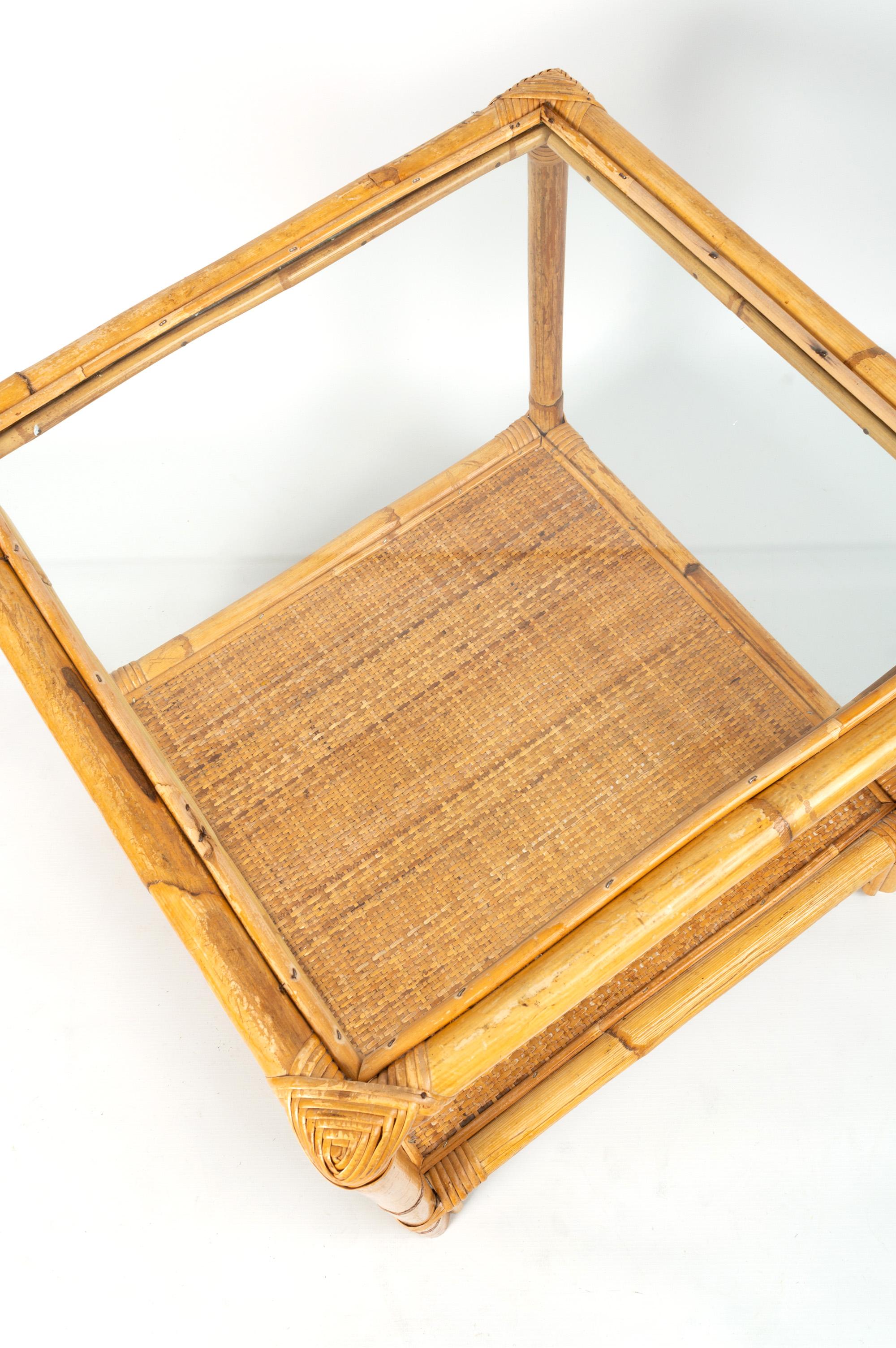 20th Century Mid Century Italian Bamboo and Rattan Coffee Table Side Table C.1960 For Sale