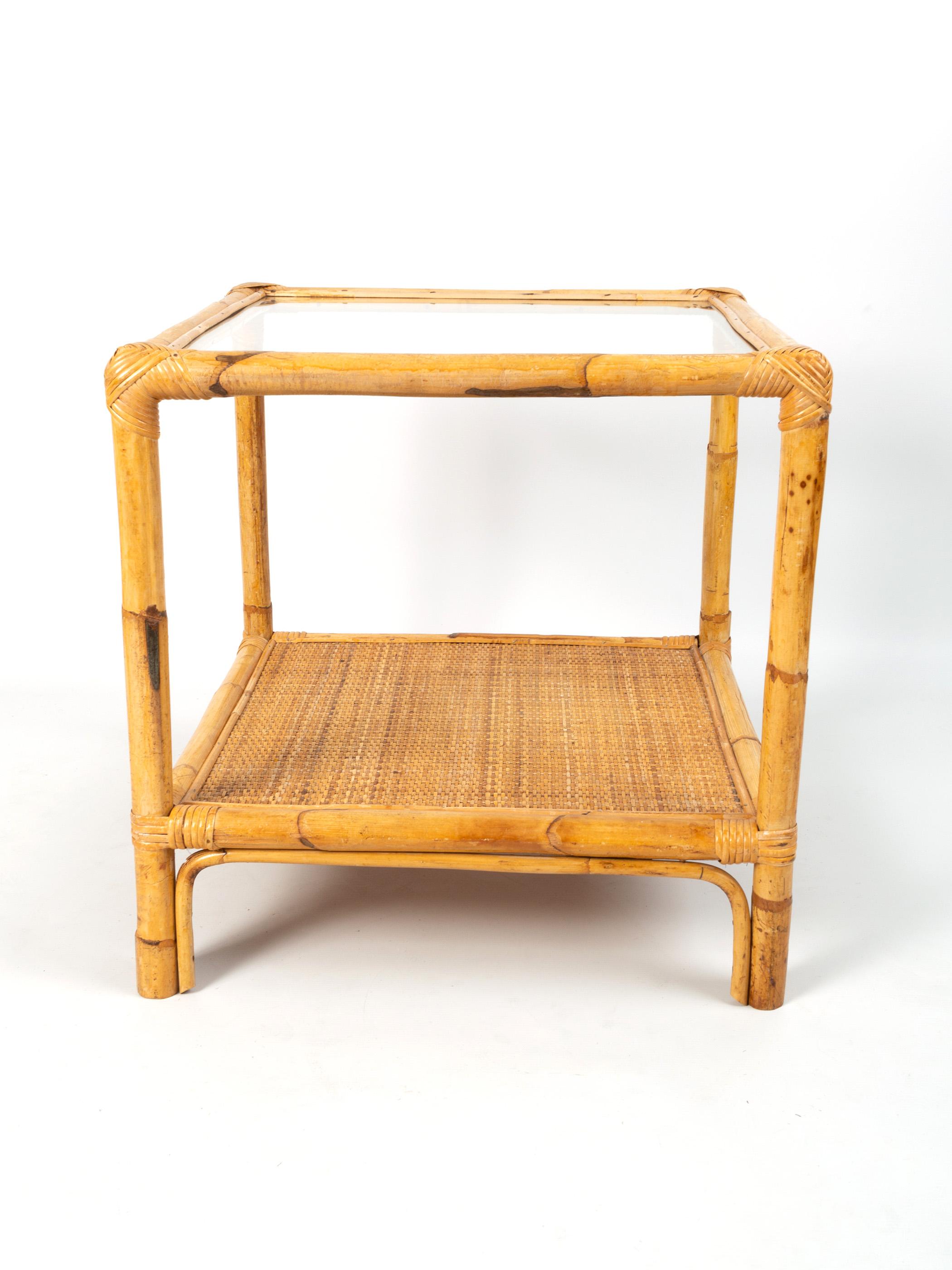 Mid Century Italian Bamboo and Rattan Coffee Table Side Table C.1960 For Sale 1
