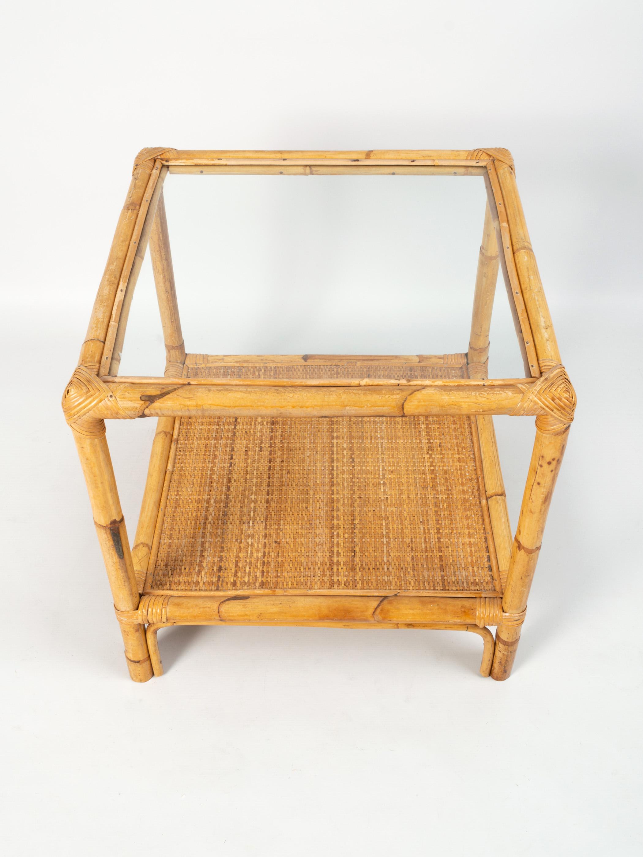 Mid Century Italian Bamboo and Rattan Coffee Table Side Table C.1960 For Sale 2