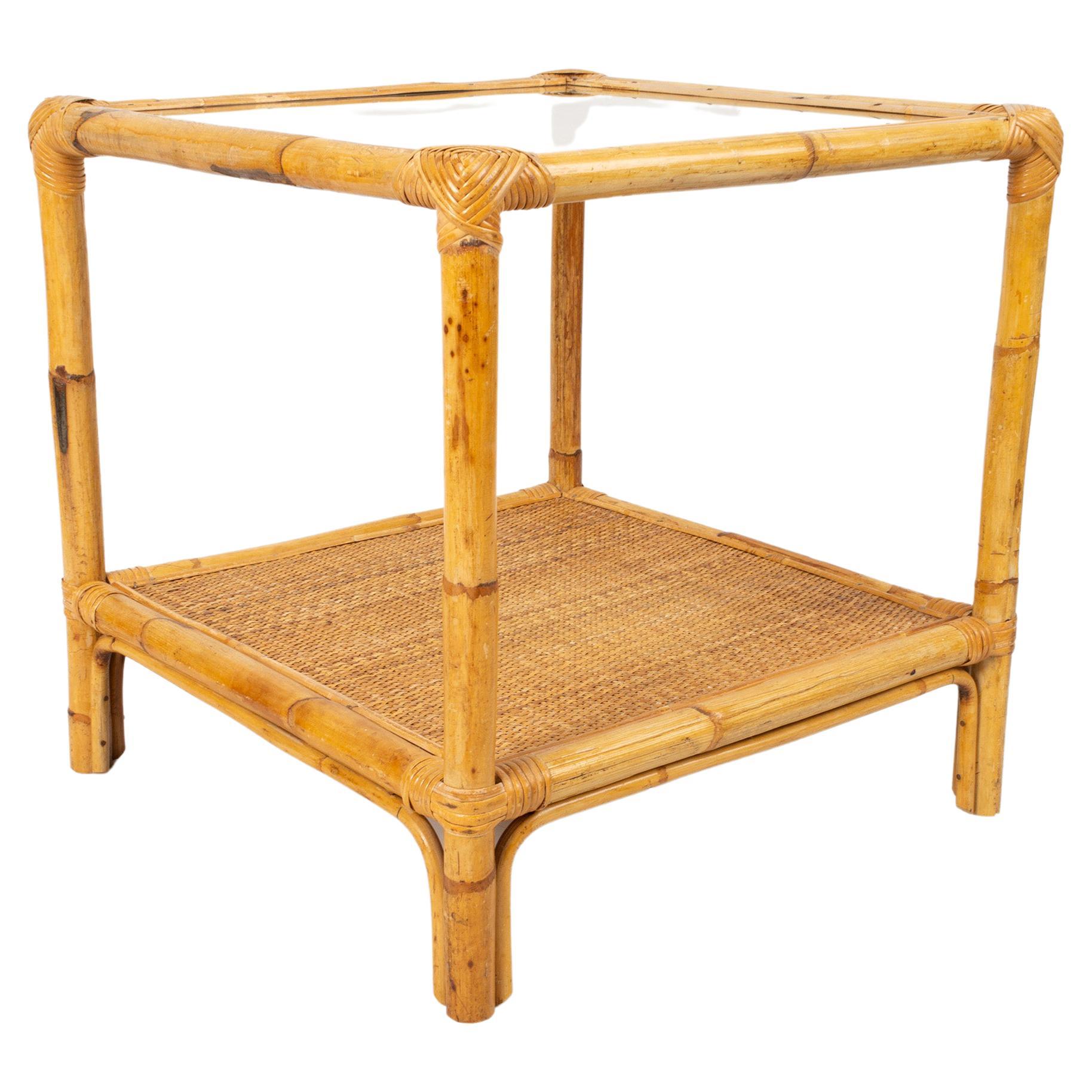 Mid Century Italian Bamboo and Rattan Coffee Table Side Table C.1960 For Sale