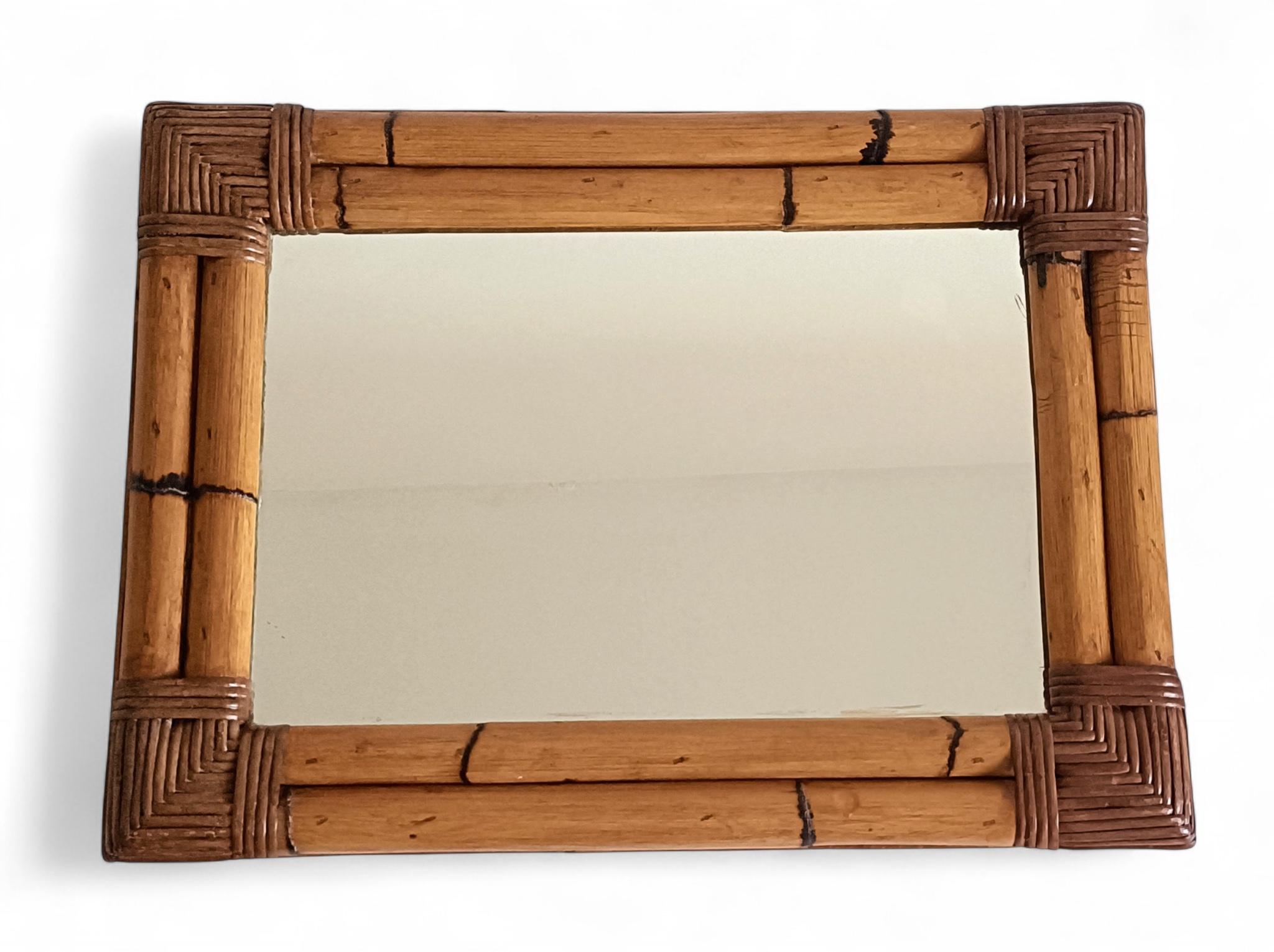 Mid-Century Italian Bamboo and Rattan Mirror, Chinoiserie Style, 1960s–1970s For Sale 4