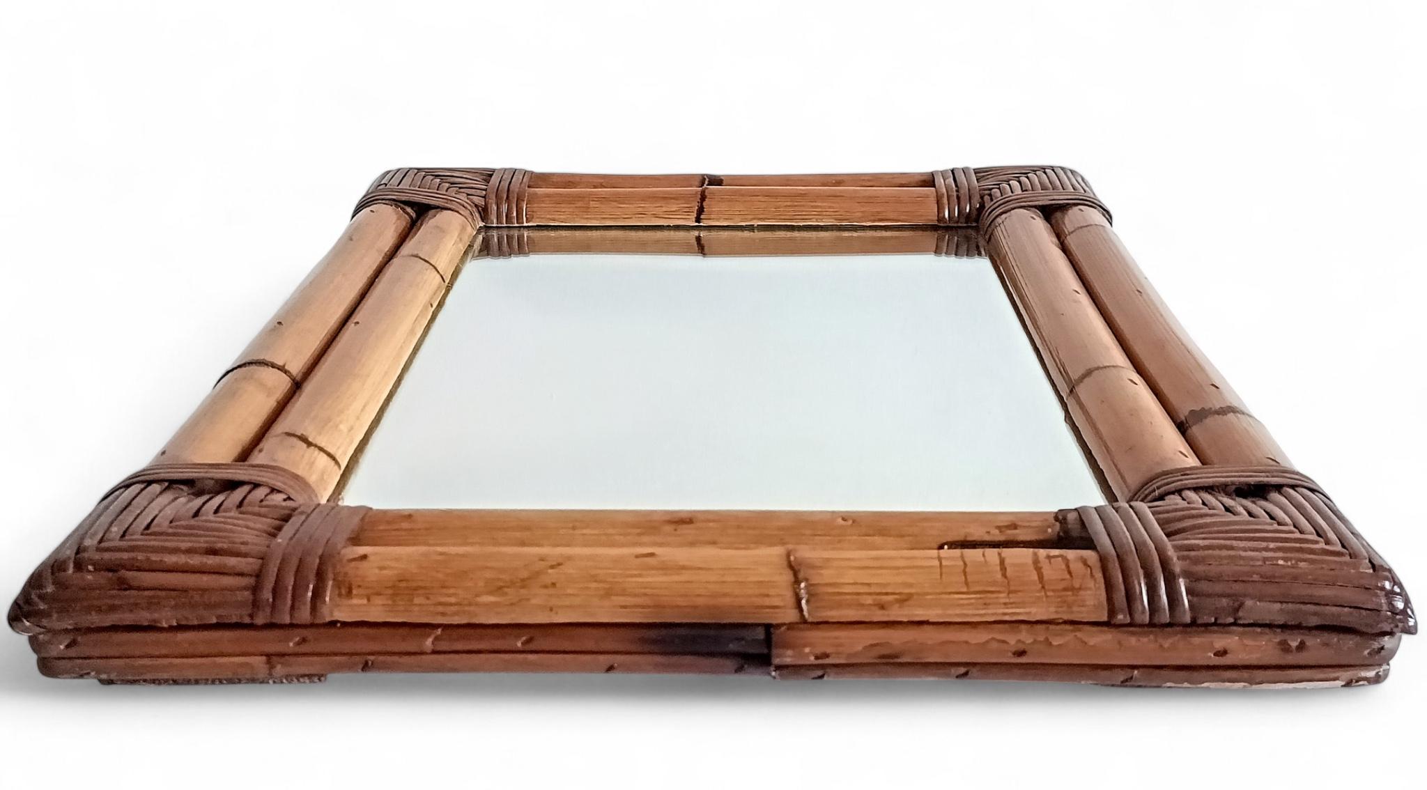 Mid-Century Italian Bamboo and Rattan Mirror, Chinoiserie Style, 1960s–1970s For Sale 5