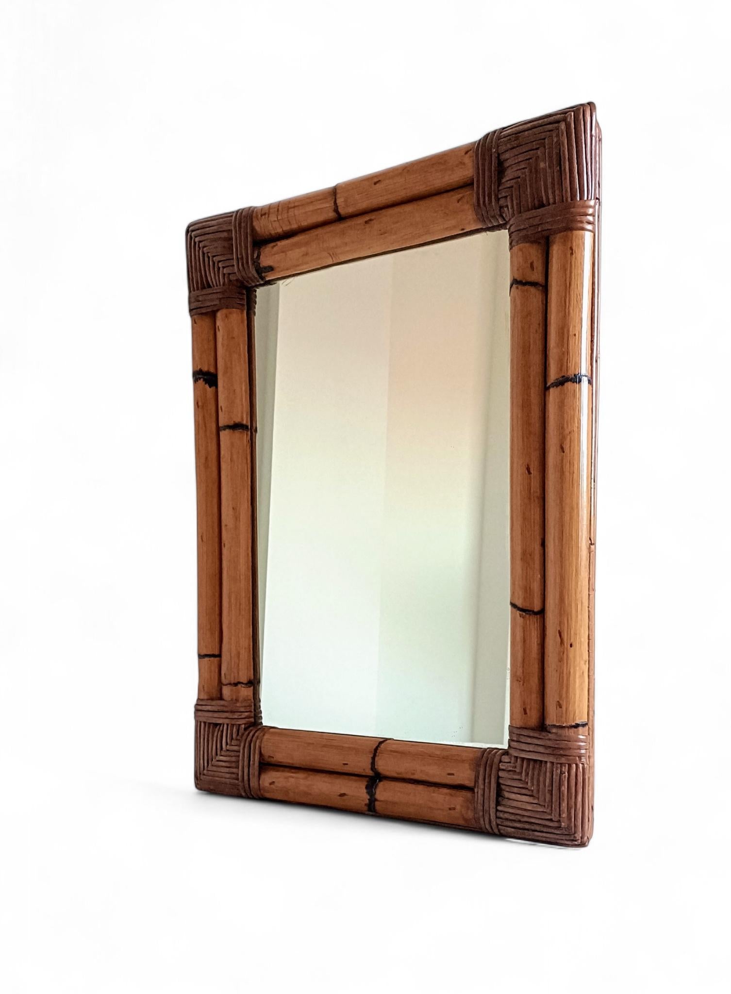 Mid-Century Italian Bamboo and Rattan Mirror, Chinoiserie Style, 1960s–1970s For Sale 6