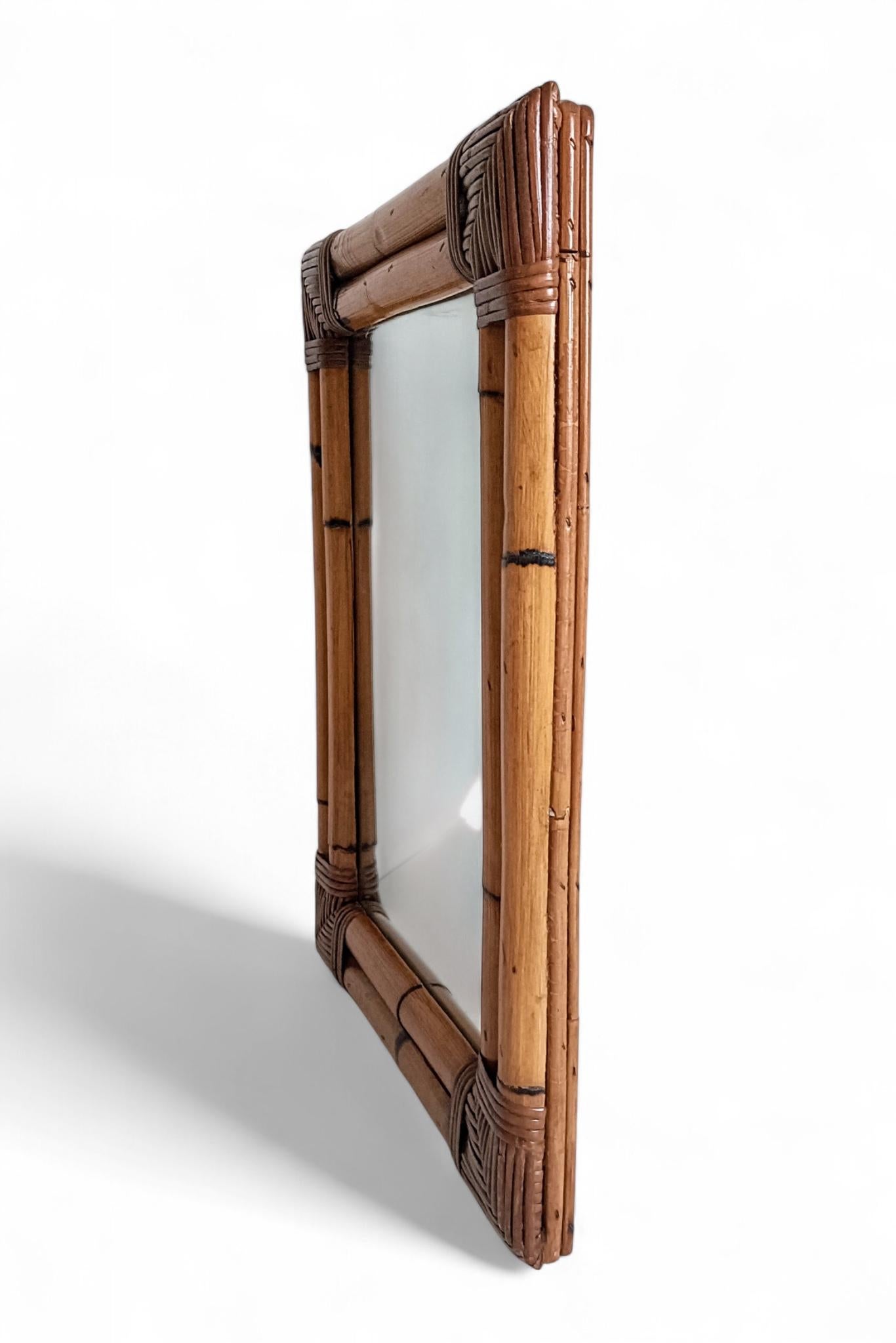 Mid-Century Italian Bamboo and Rattan Mirror, Chinoiserie Style, 1960s–1970s For Sale 9