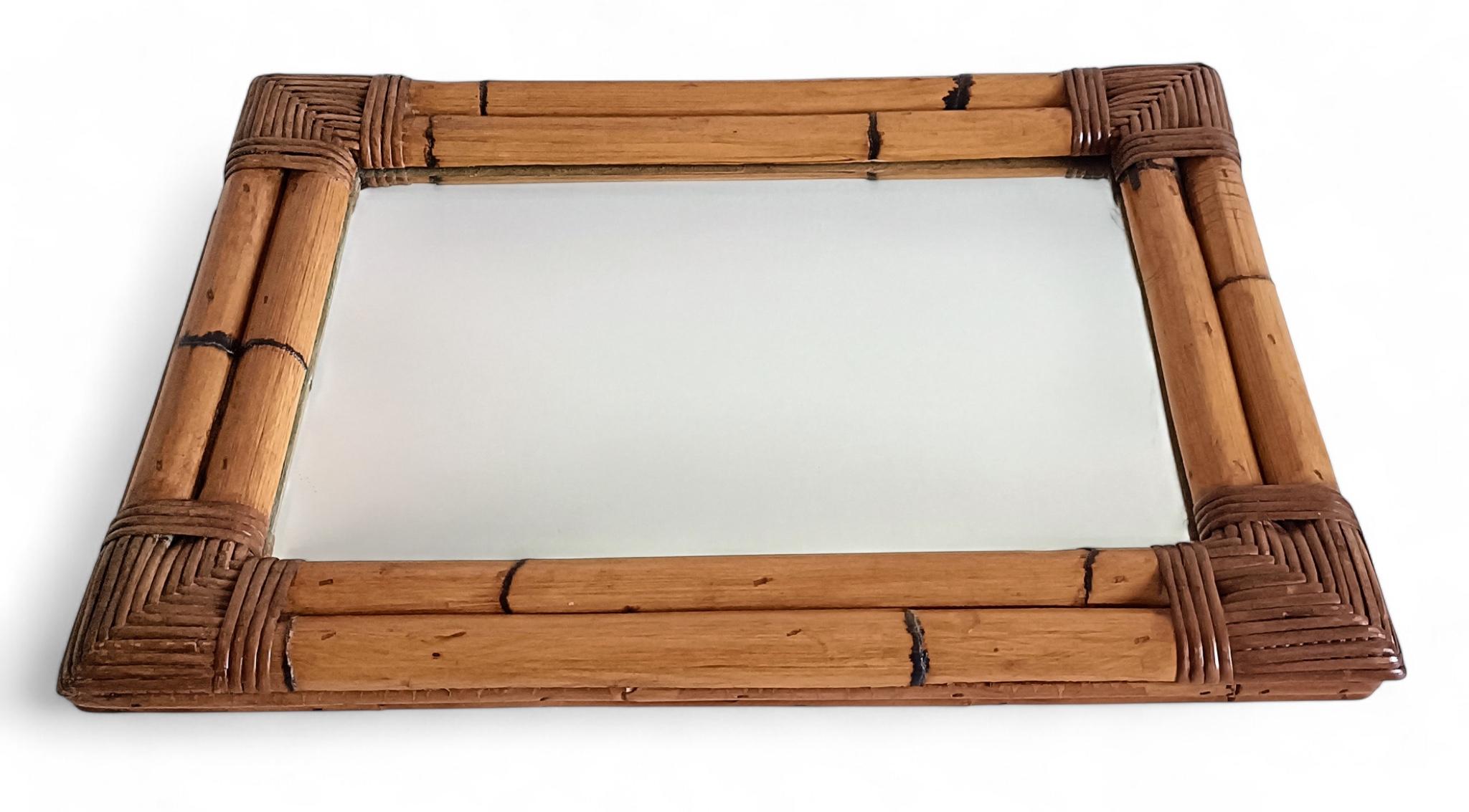 Mid-Century Italian Bamboo and Rattan Mirror, Chinoiserie Style, 1960s–1970s For Sale 1