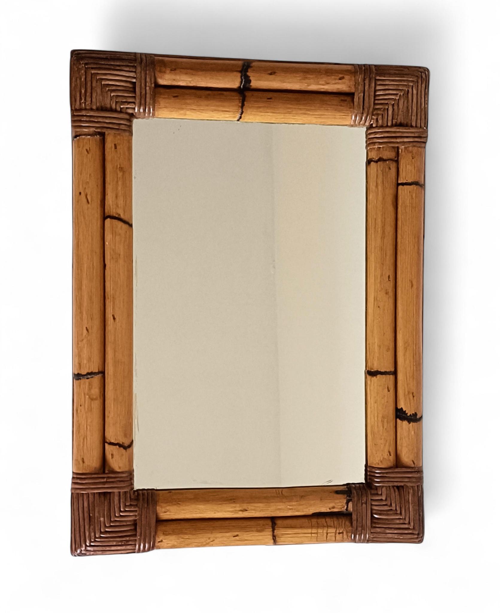 Mid-Century Italian Bamboo and Rattan Mirror, Chinoiserie Style, 1960s–1970s For Sale 2