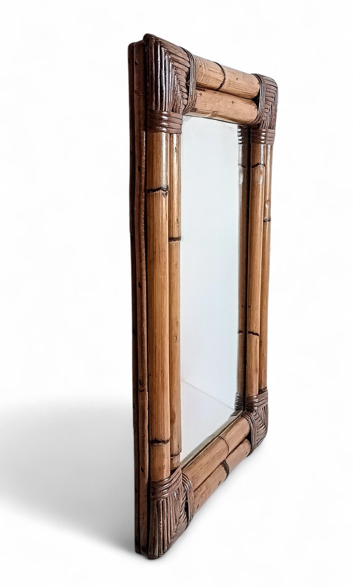 Mid-Century Italian Bamboo and Rattan Mirror, Chinoiserie Style, 1960s–1970s For Sale 3