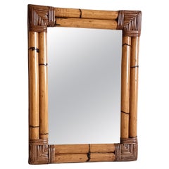 Mid-Century Italian Bamboo and Rattan Mirror, Chinoiserie Style, 1960s–1970s