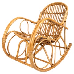 Mid Century Italian Bamboo and Rattan Rocking Lounge Chair C.1960