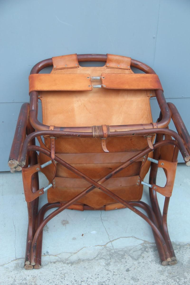Midcentury Italian Rattan Armchair in Calf Leather Attributed Tito Agnoli  For Sale 6