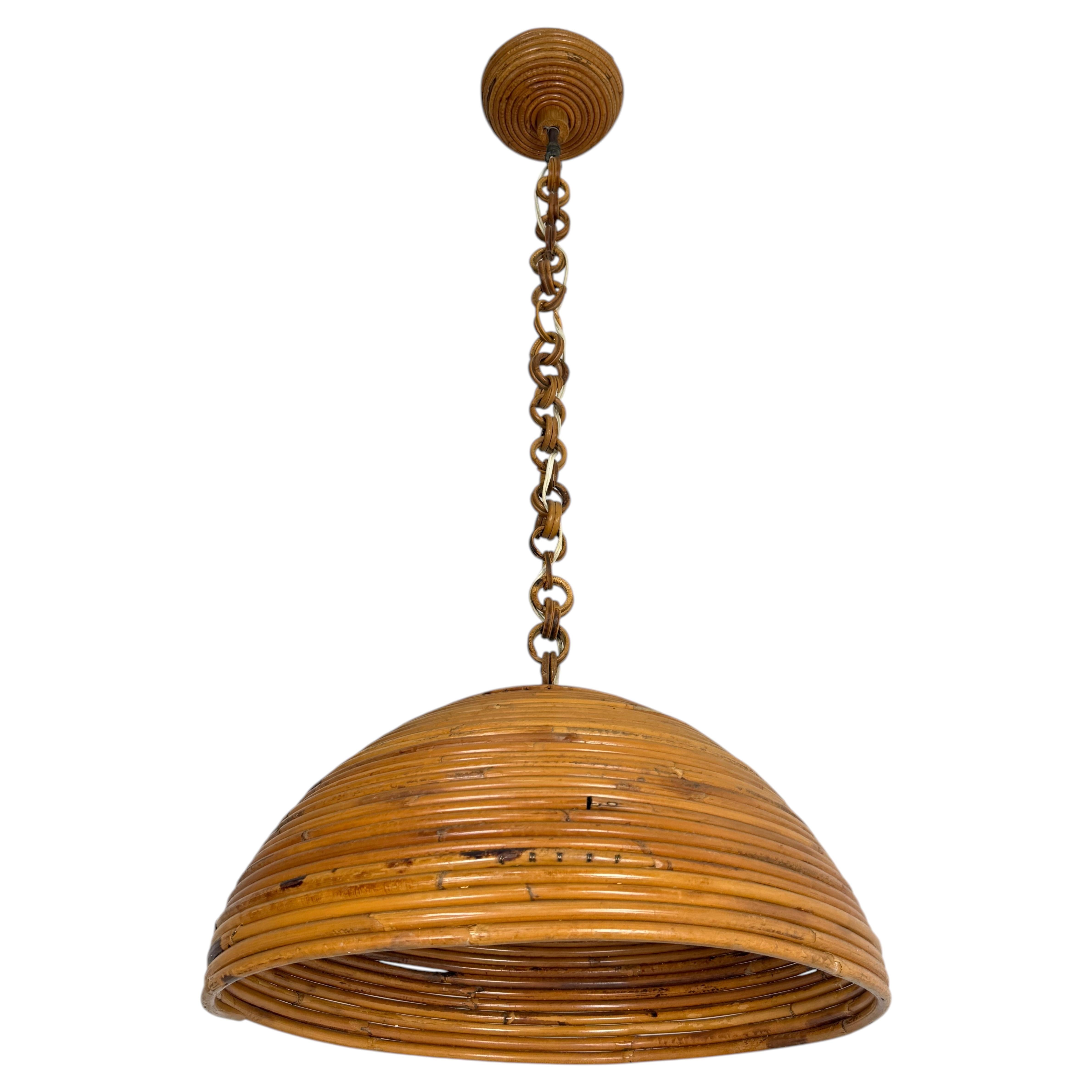 Lustre en bambou italien du milieu du siècle attribué à Bonacina, années 1960