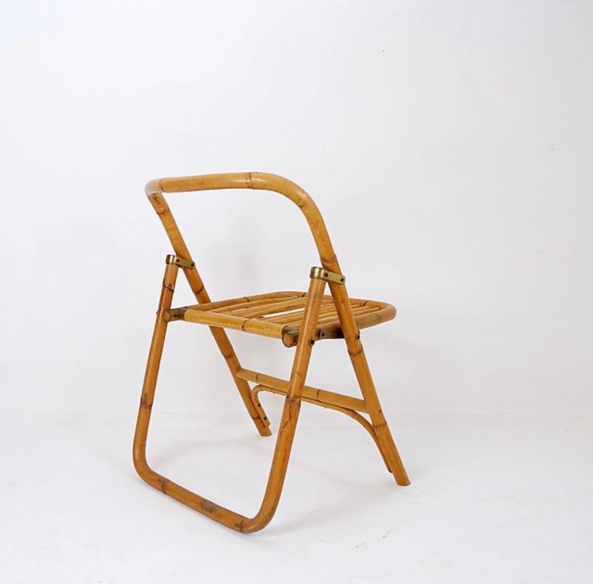 Mid-Century Italian Bamboo Dal Vera Folding Chair, 1960s In Good Condition For Sale In Linkebeek, BE
