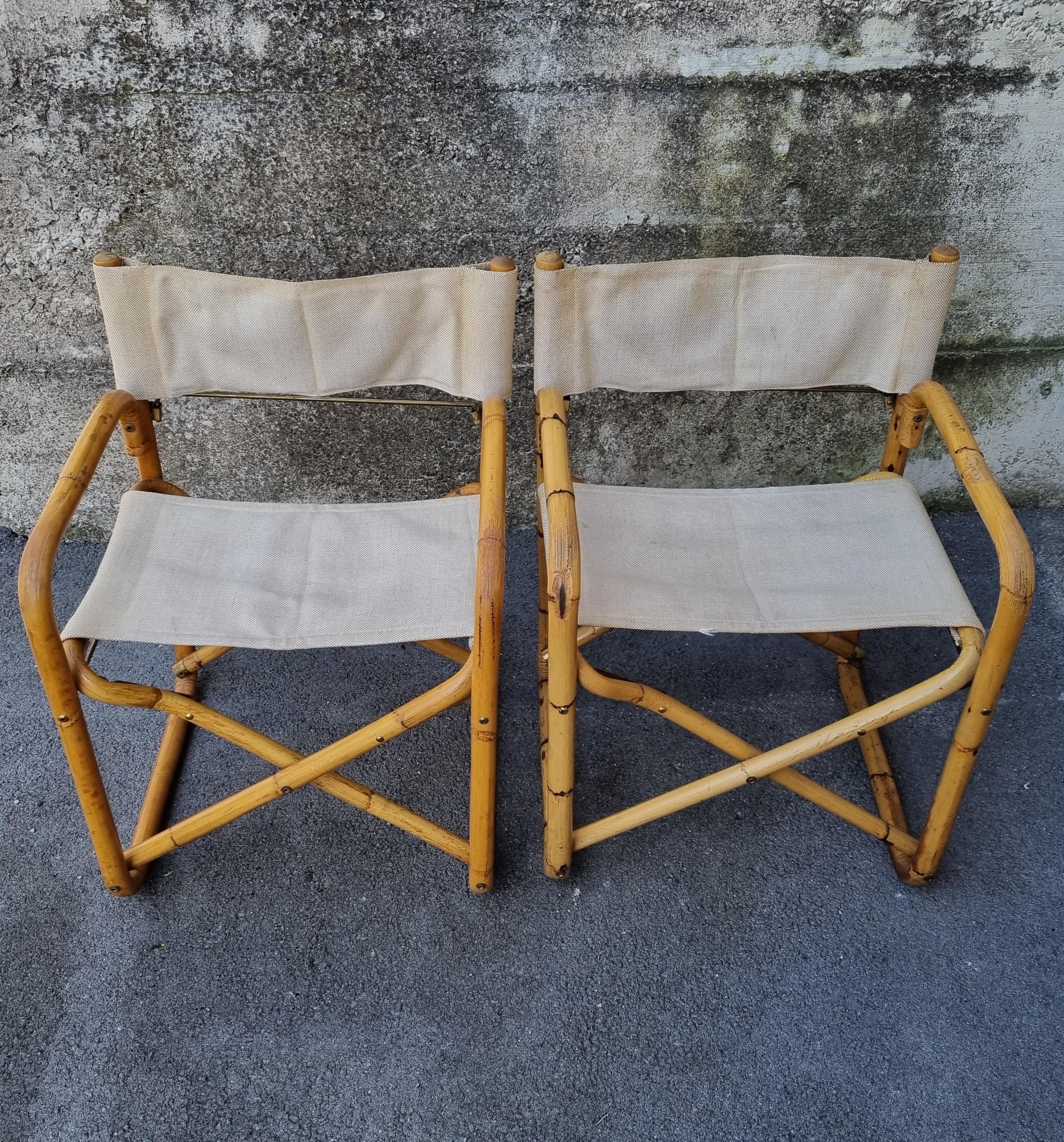 Mid-Century Italian Bamboo Folding Chairs, Italy 60s, Set of 2 For Sale 6