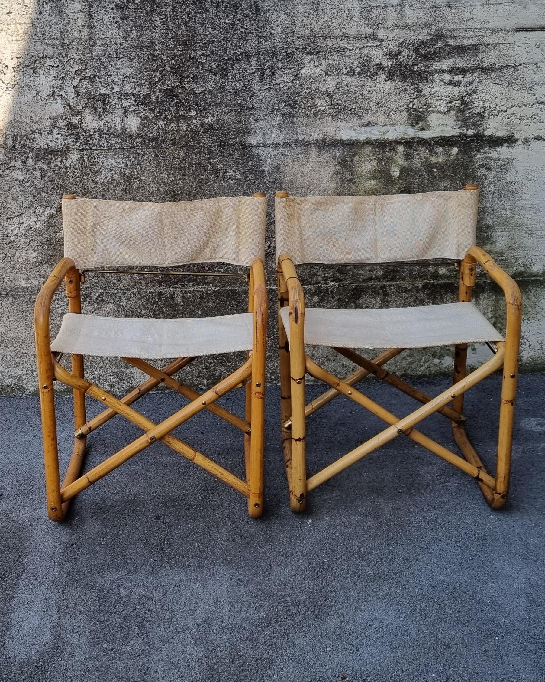 Mid-Century Italian Bamboo Folding Chairs, Italy 60s, Set of 2 For Sale 7
