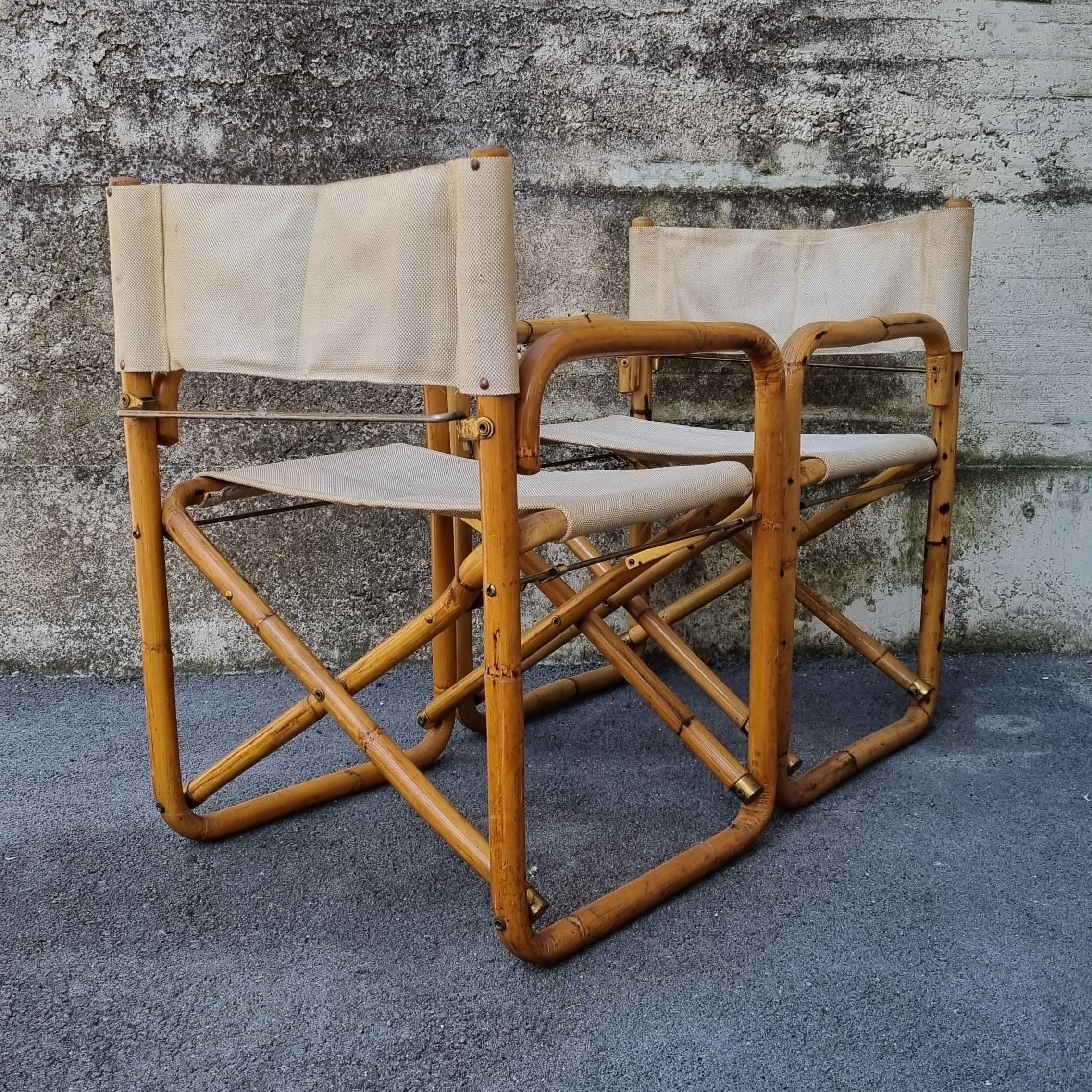 Mid-Century Modern Mid-Century Italian Bamboo Folding Chairs, Italy 60s, Set of 2 For Sale