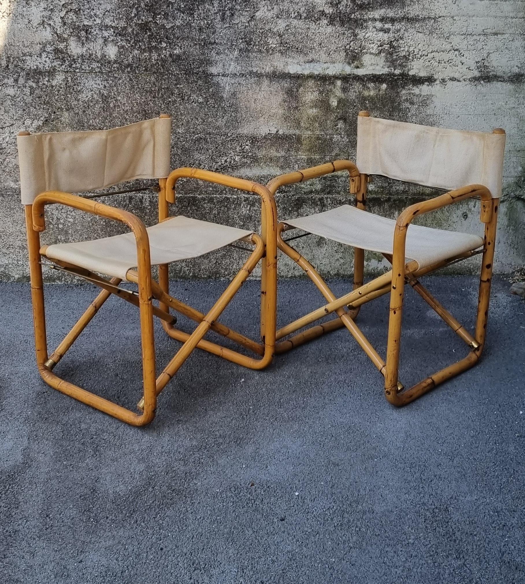 Mid-20th Century Mid-Century Italian Bamboo Folding Chairs, Italy 60s, Set of 2 For Sale