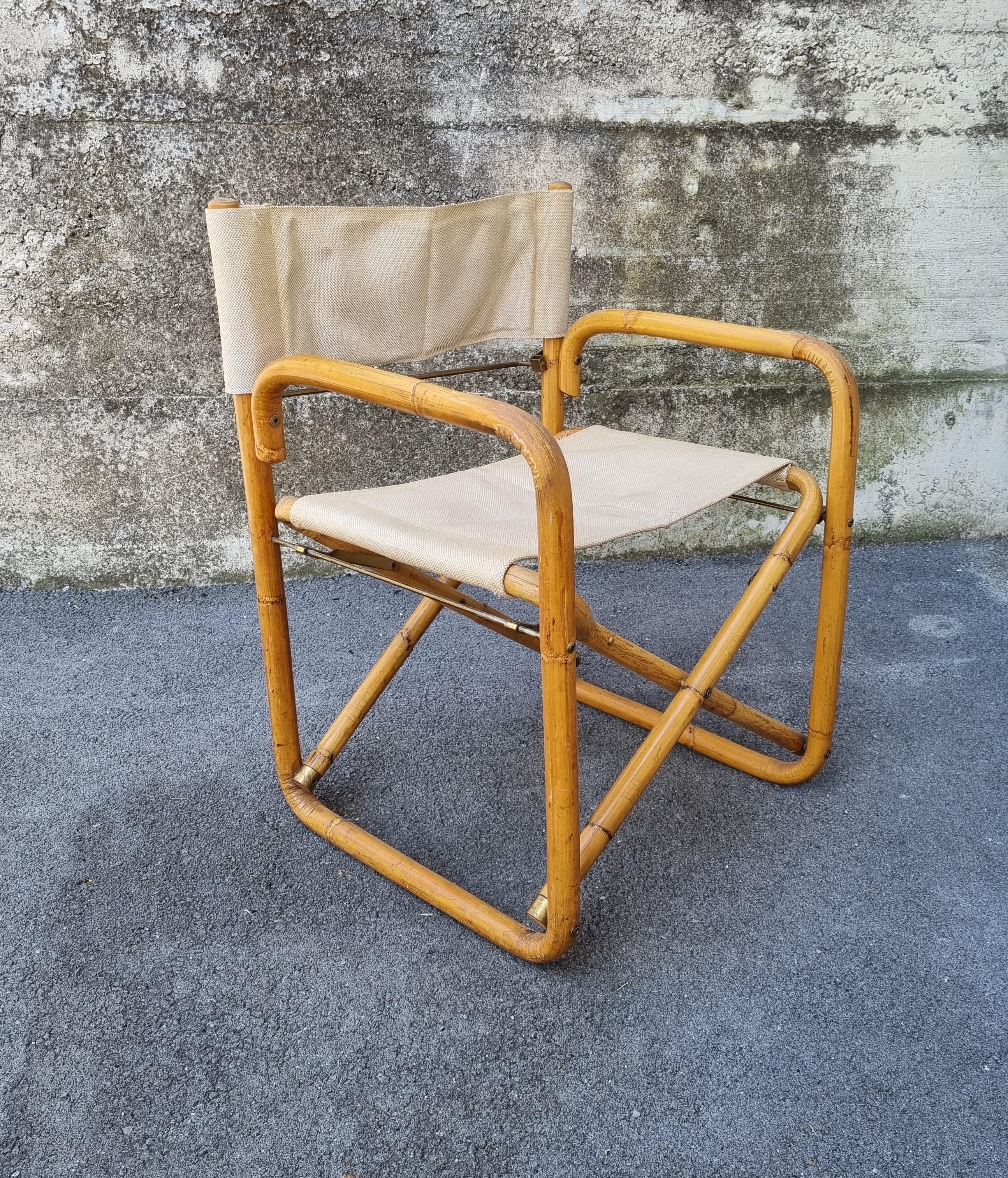 Fabric Mid-Century Italian Bamboo Folding Chairs, Italy 60s, Set of 2 For Sale