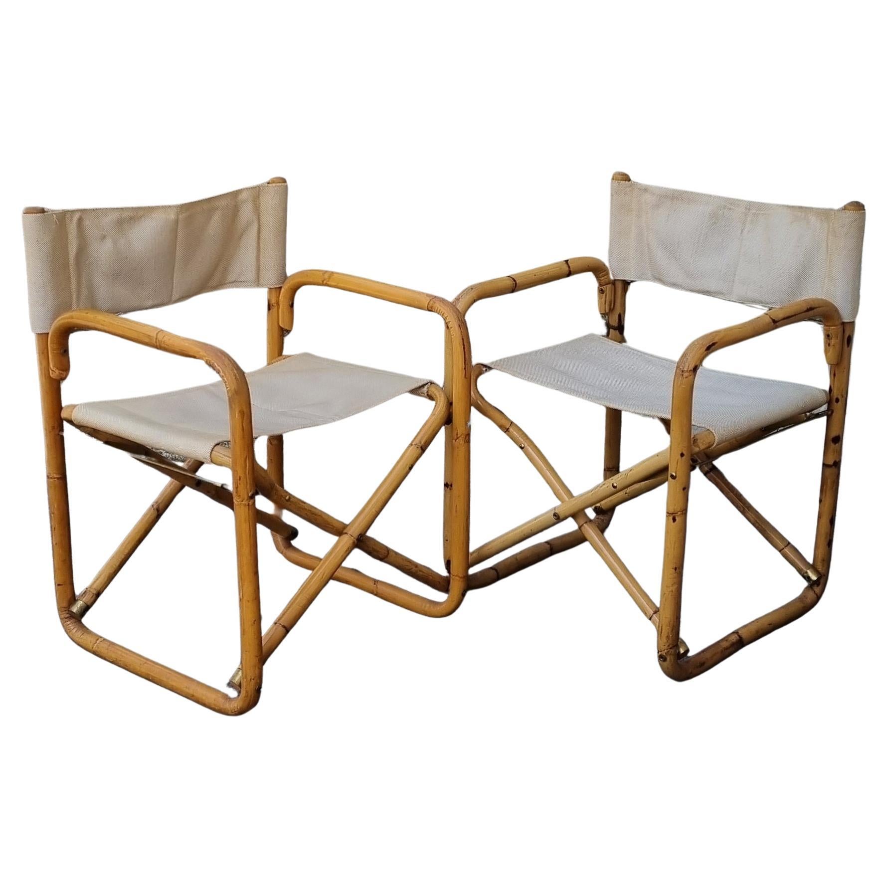 Mid-Century Italian Bamboo Folding Chairs, Italy 60s, Set of 2 For Sale