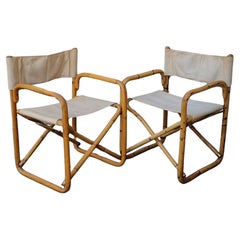 Retro Mid-Century Italian Bamboo Folding Chairs, Italy 60s, Set of 2