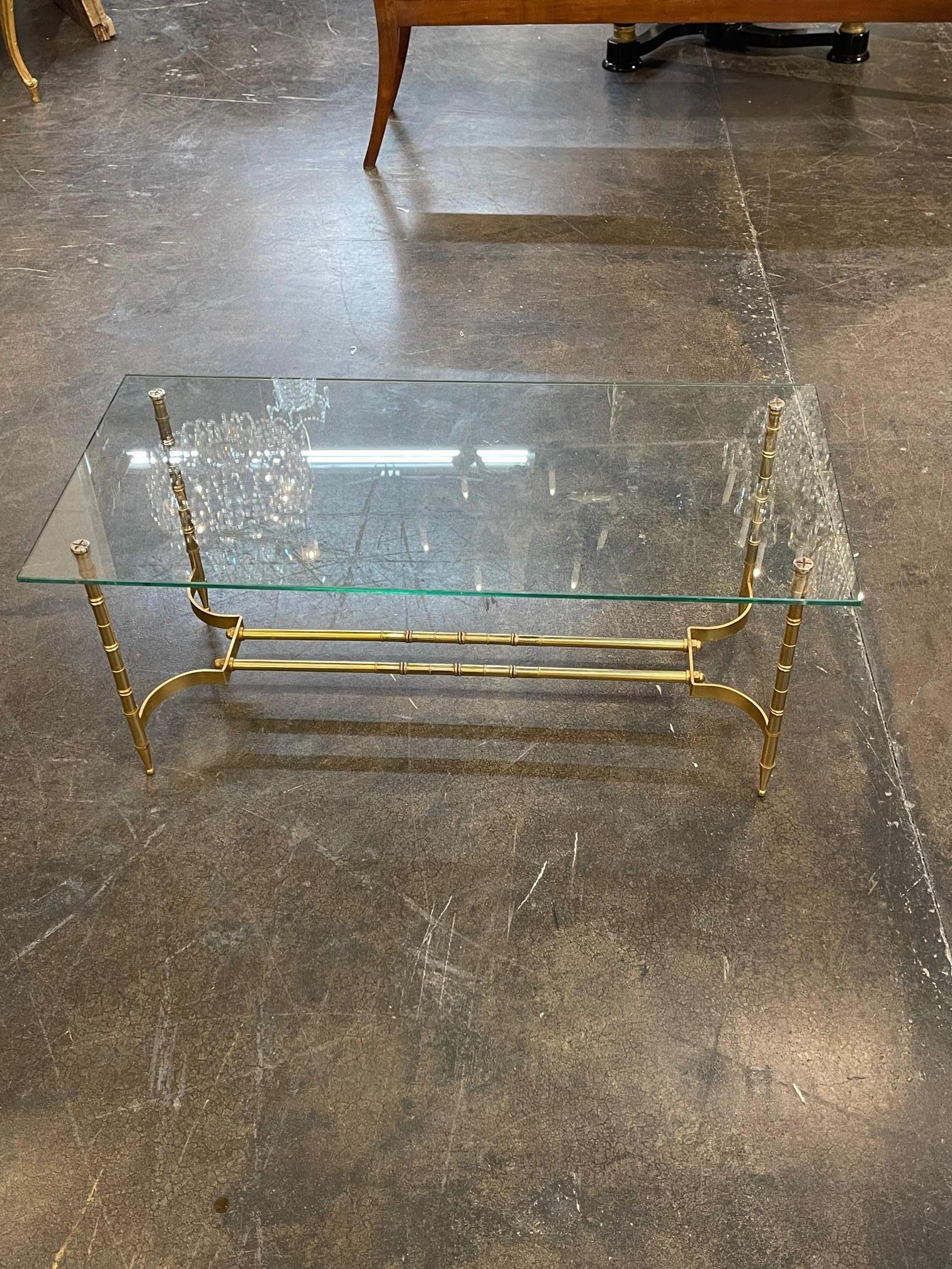 Brass Mid-Century Italian Bamboo Form Coffee Table For Sale