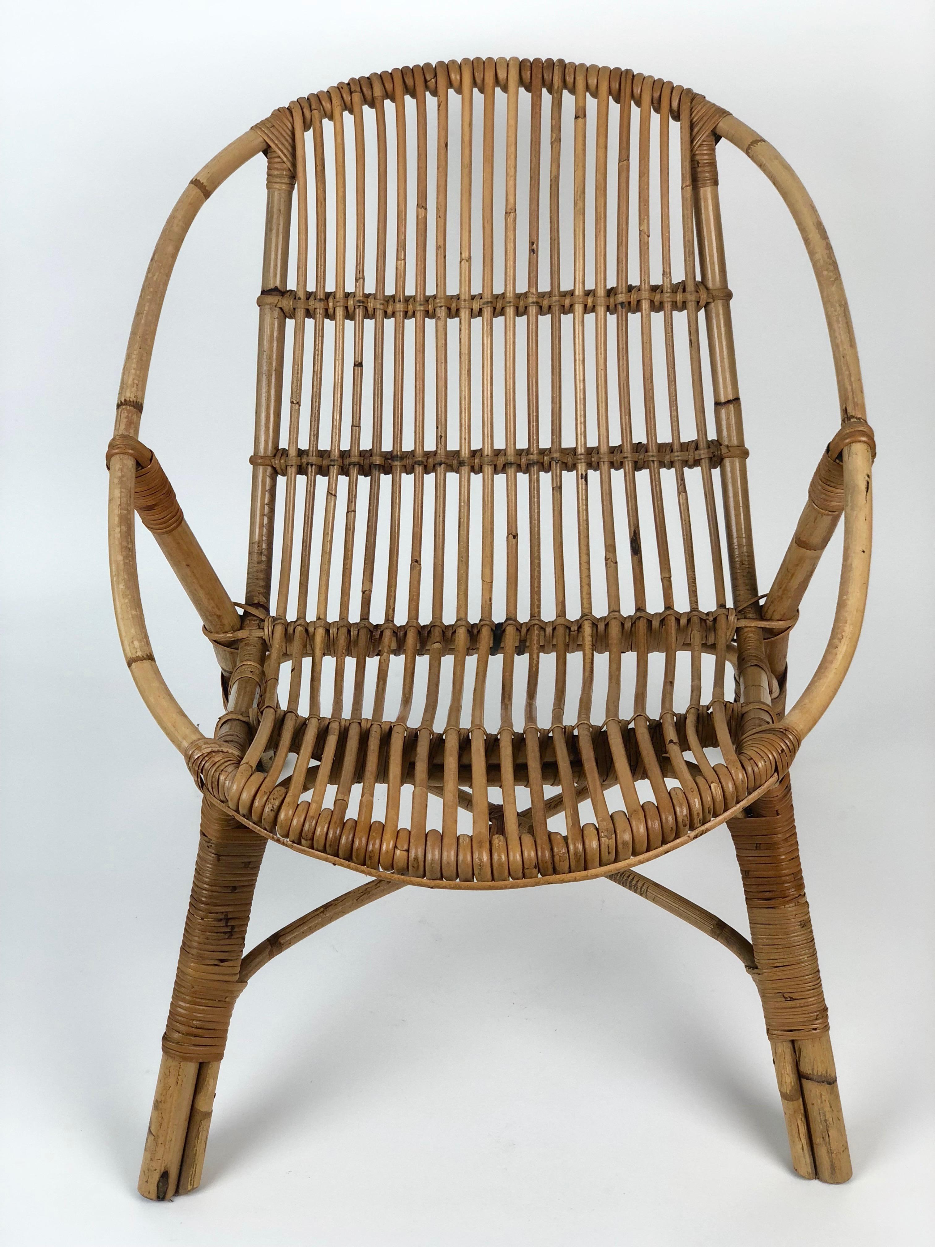 Table basse et deux chaises pour jardin en bambou:: style italien du milieu du siècle dernier en vente 4