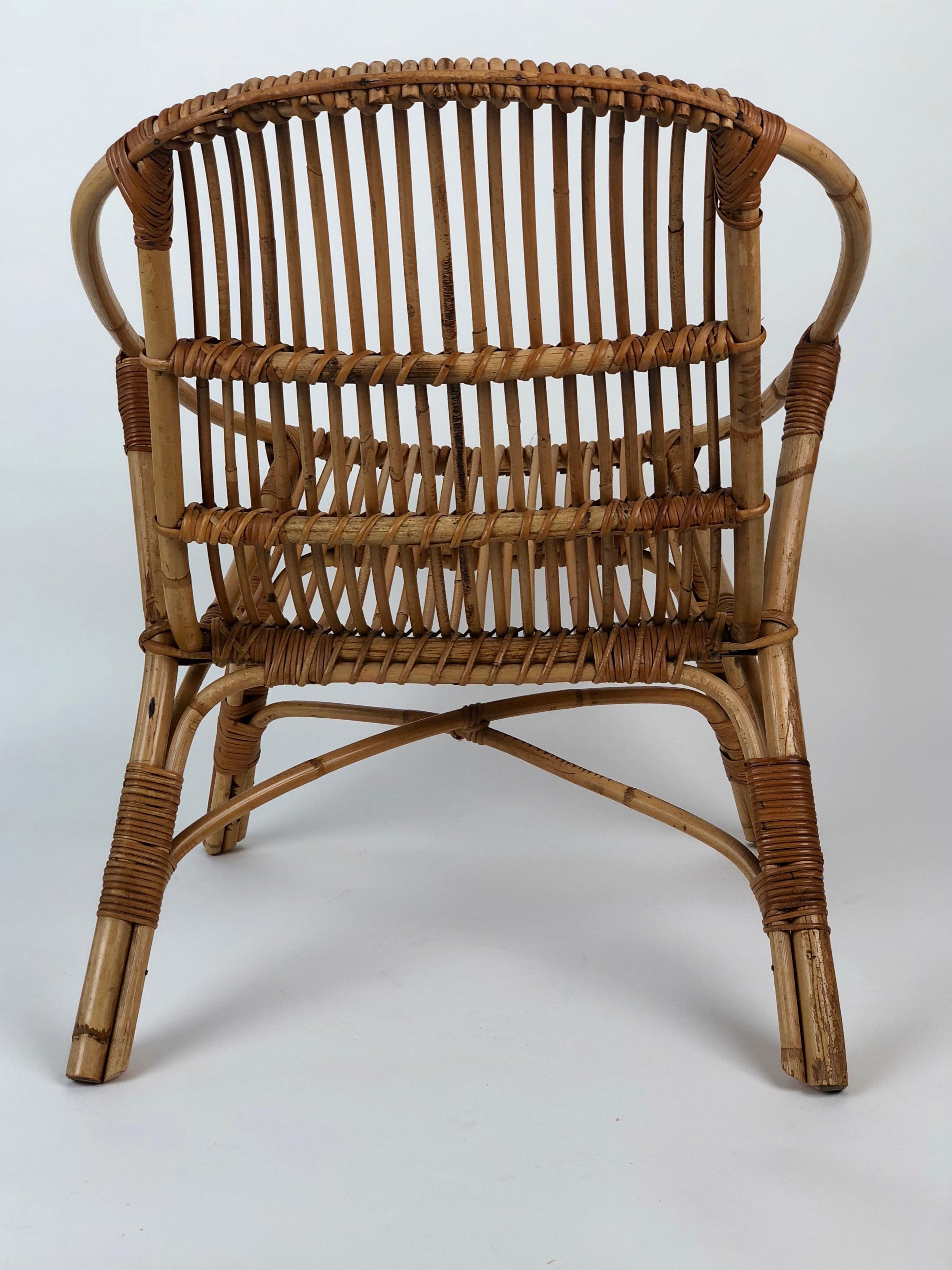Table basse et deux chaises pour jardin en bambou:: style italien du milieu du siècle dernier en vente 8