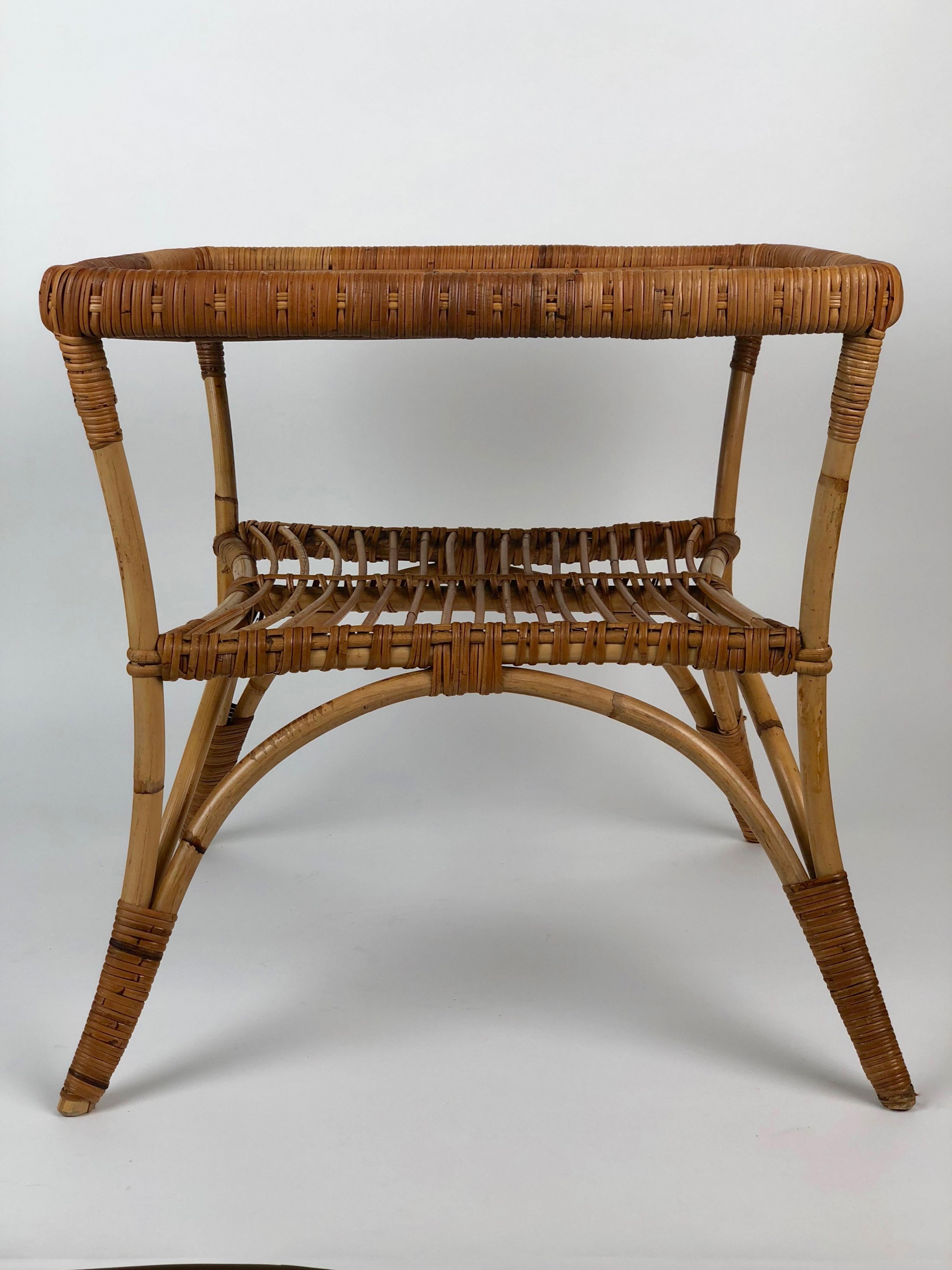 Caning Midcentury Italian Bamboo Garden Combo of Coffee Table and Two Chairs For Sale