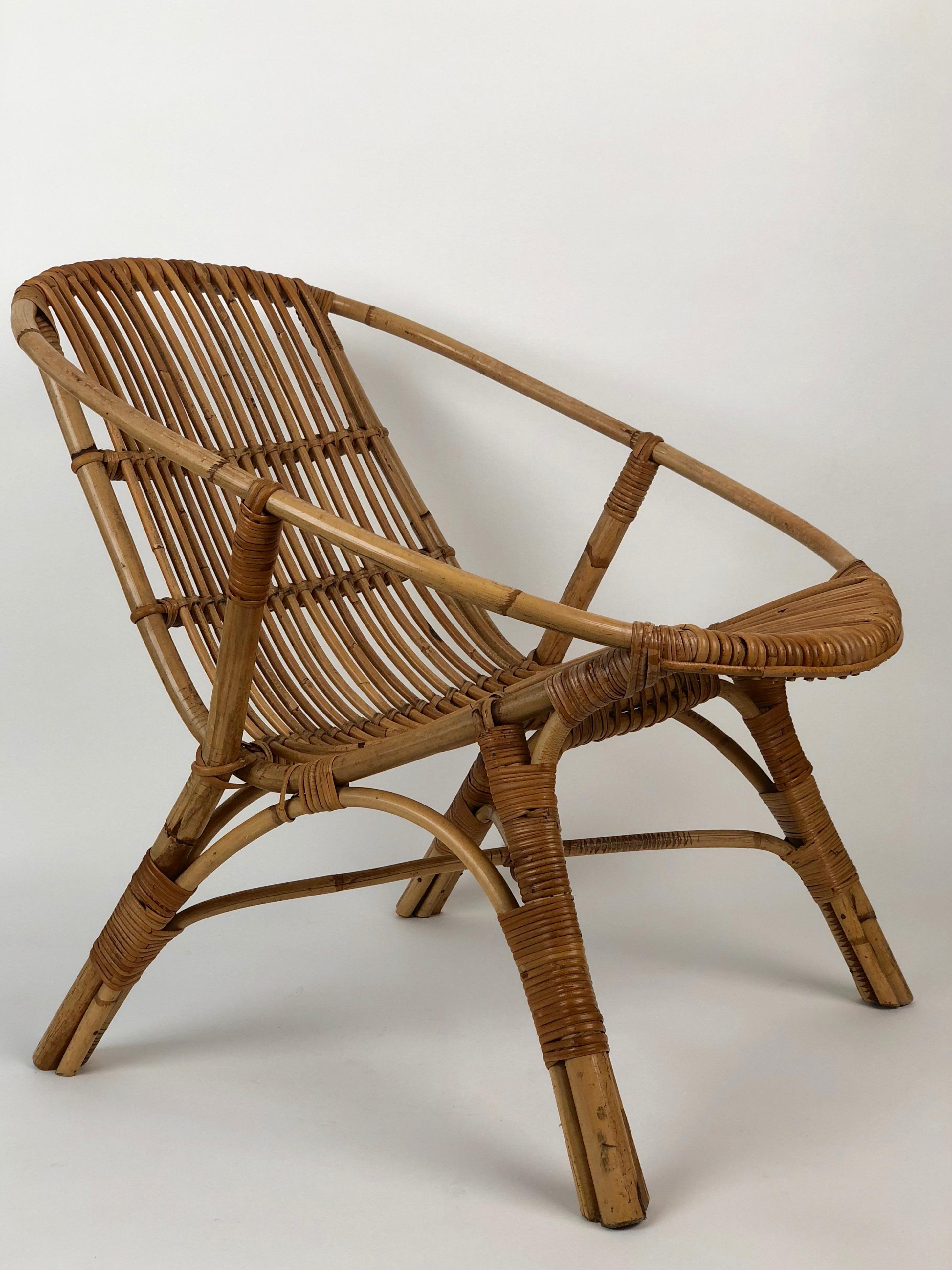 Table basse et deux chaises pour jardin en bambou:: style italien du milieu du siècle dernier en vente 1