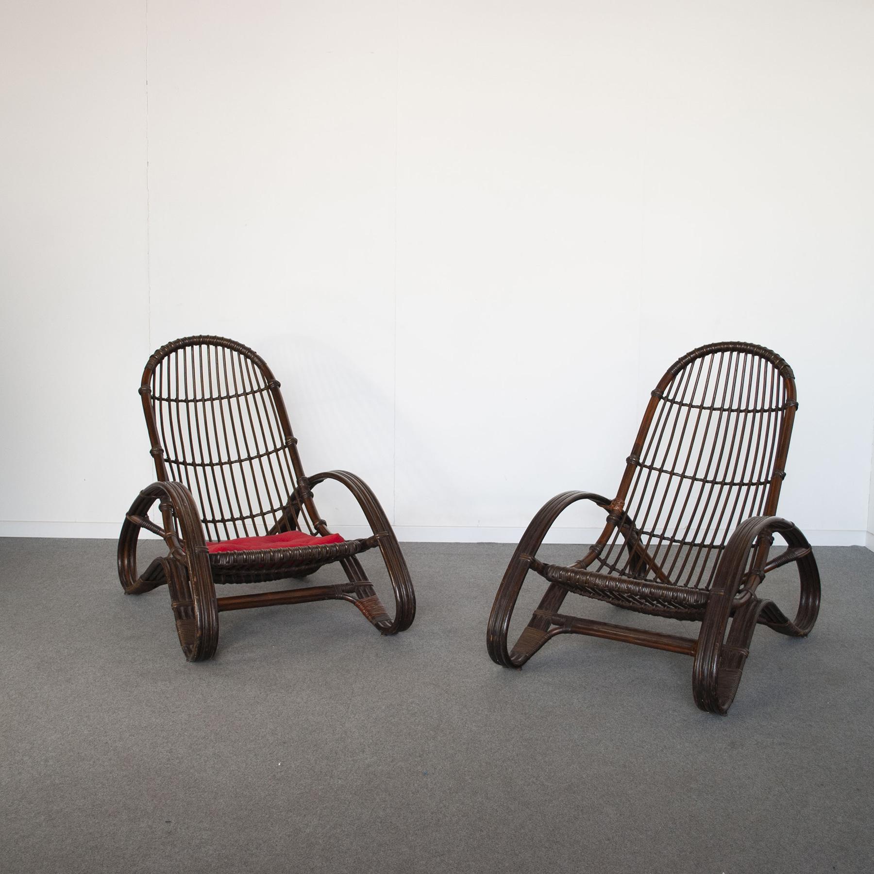 Mid-Century Italian Bamboo Lounge Chairs 1960s For Sale 5