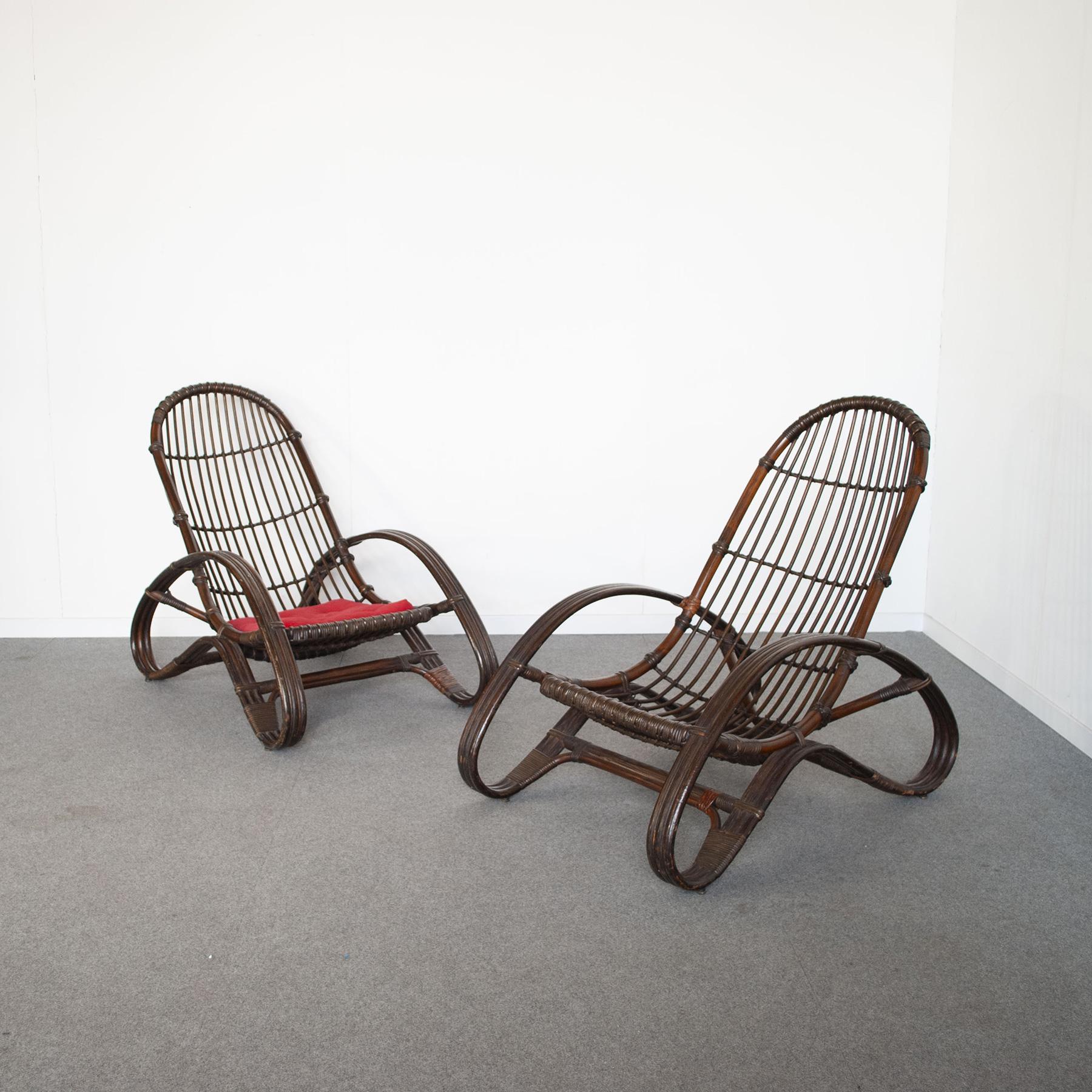 Mid-Century Modern Mid-Century Italian Bamboo Lounge Chairs 1960s For Sale