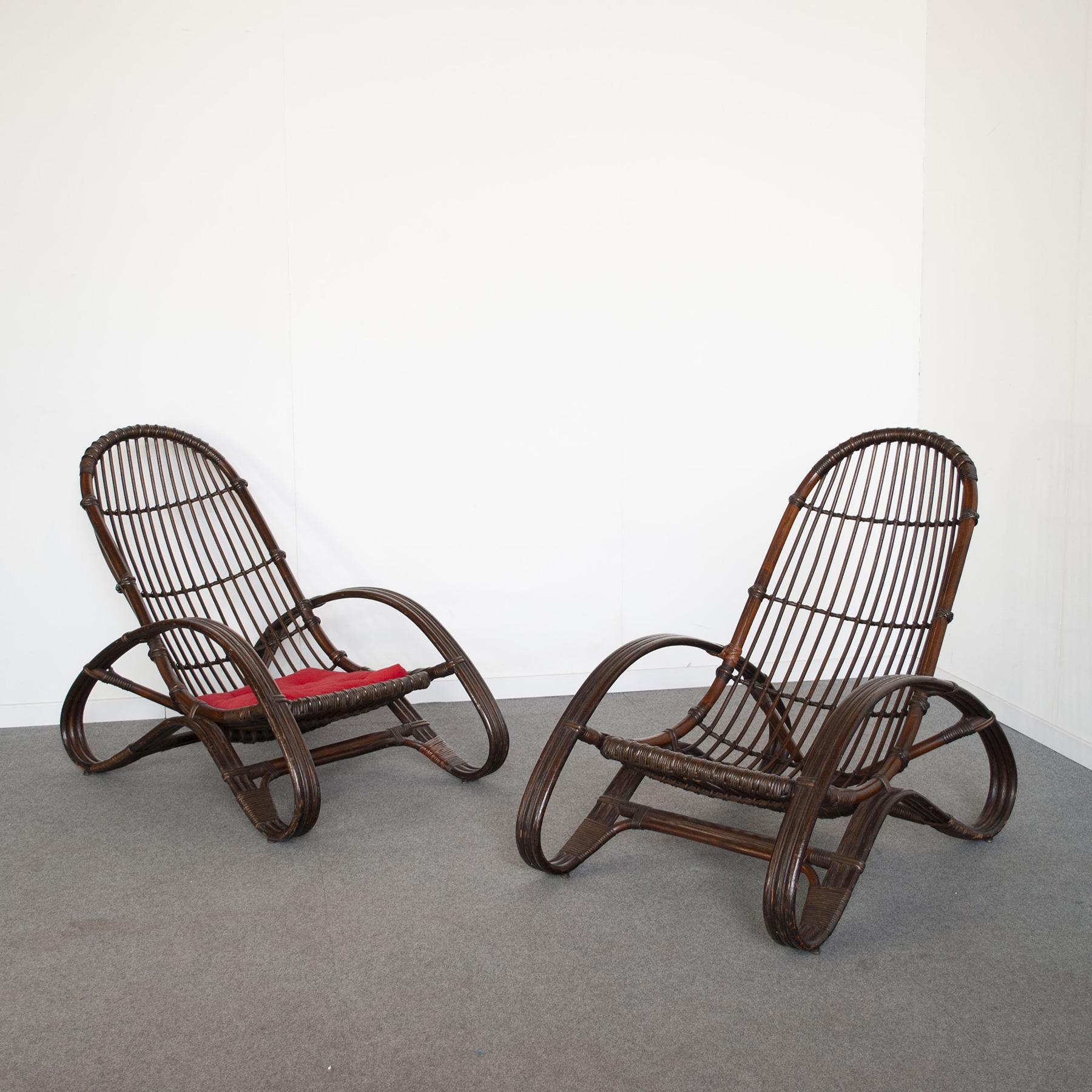 Mid-Century Italian Bamboo Lounge Chairs 1960s In Good Condition For Sale In bari, IT