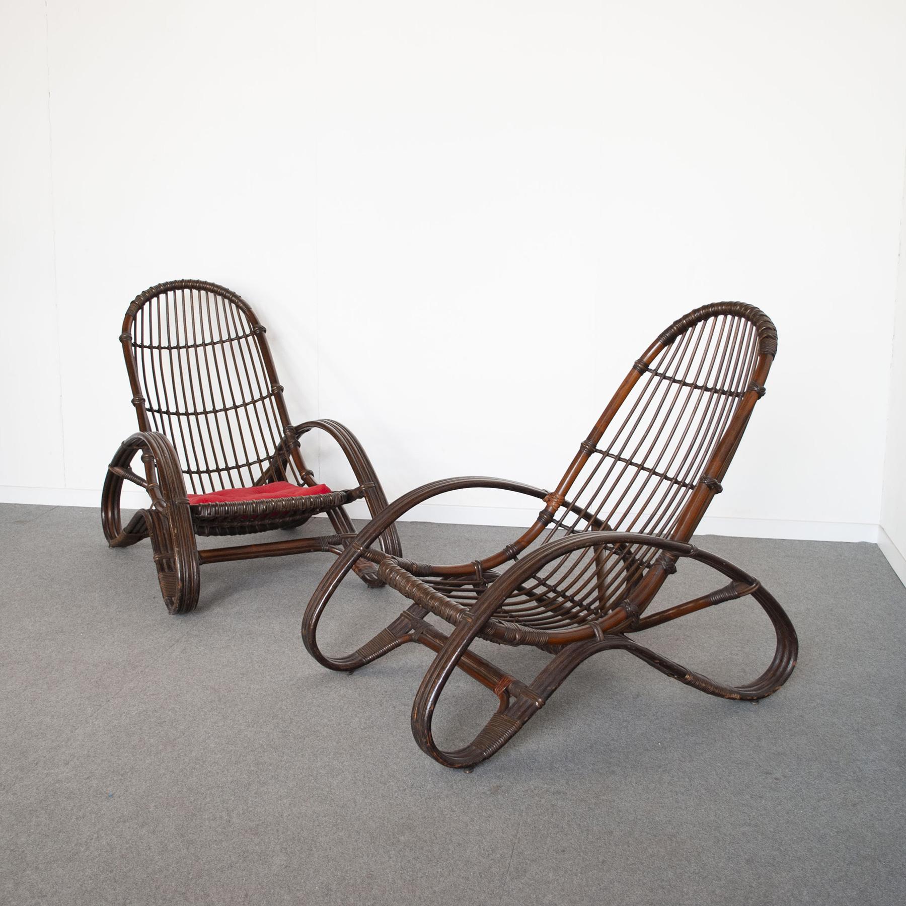 Mid-20th Century Mid-Century Italian Bamboo Lounge Chairs 1960s For Sale
