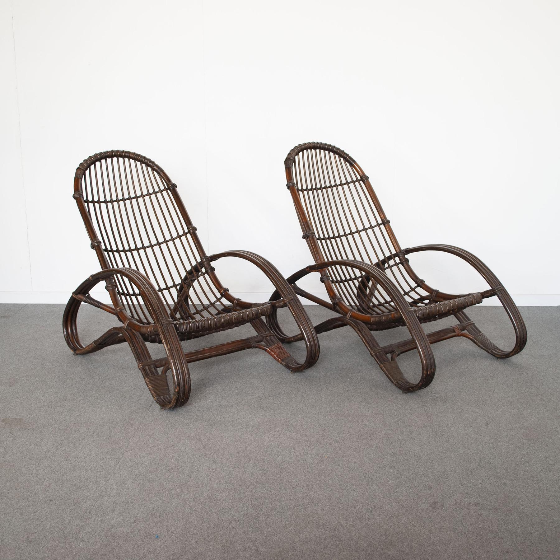 Mid-Century Italian Bamboo Lounge Chairs 1960s For Sale 1