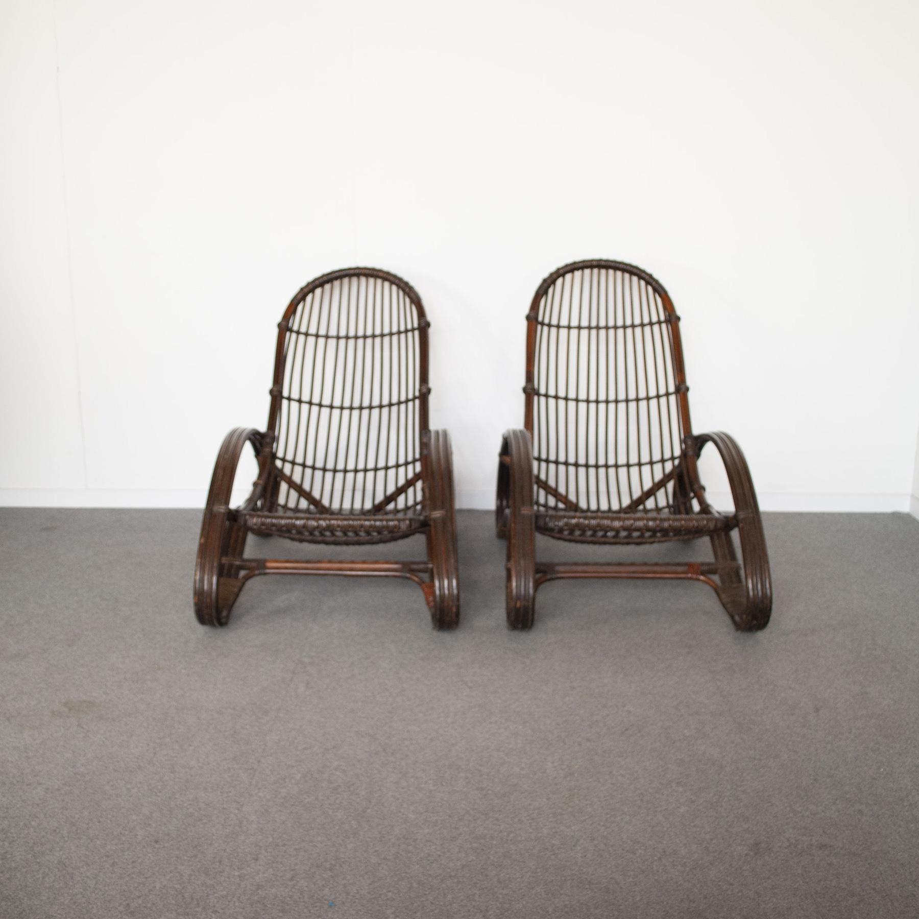 Mid-Century Italian Bamboo Lounge Chairs 1960s For Sale 3