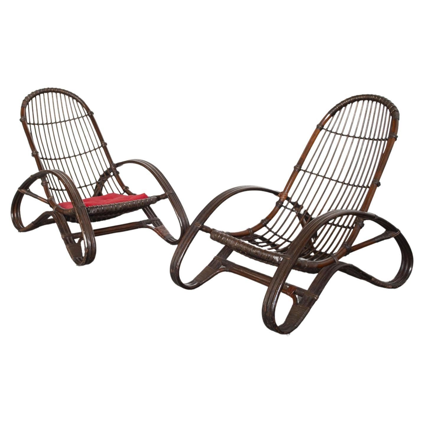 Mid-Century Italian Bamboo Lounge Chairs 1960s For Sale