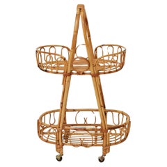 Mid-Century Italian Bamboo & Rattan Bar Cart Serving Trolley