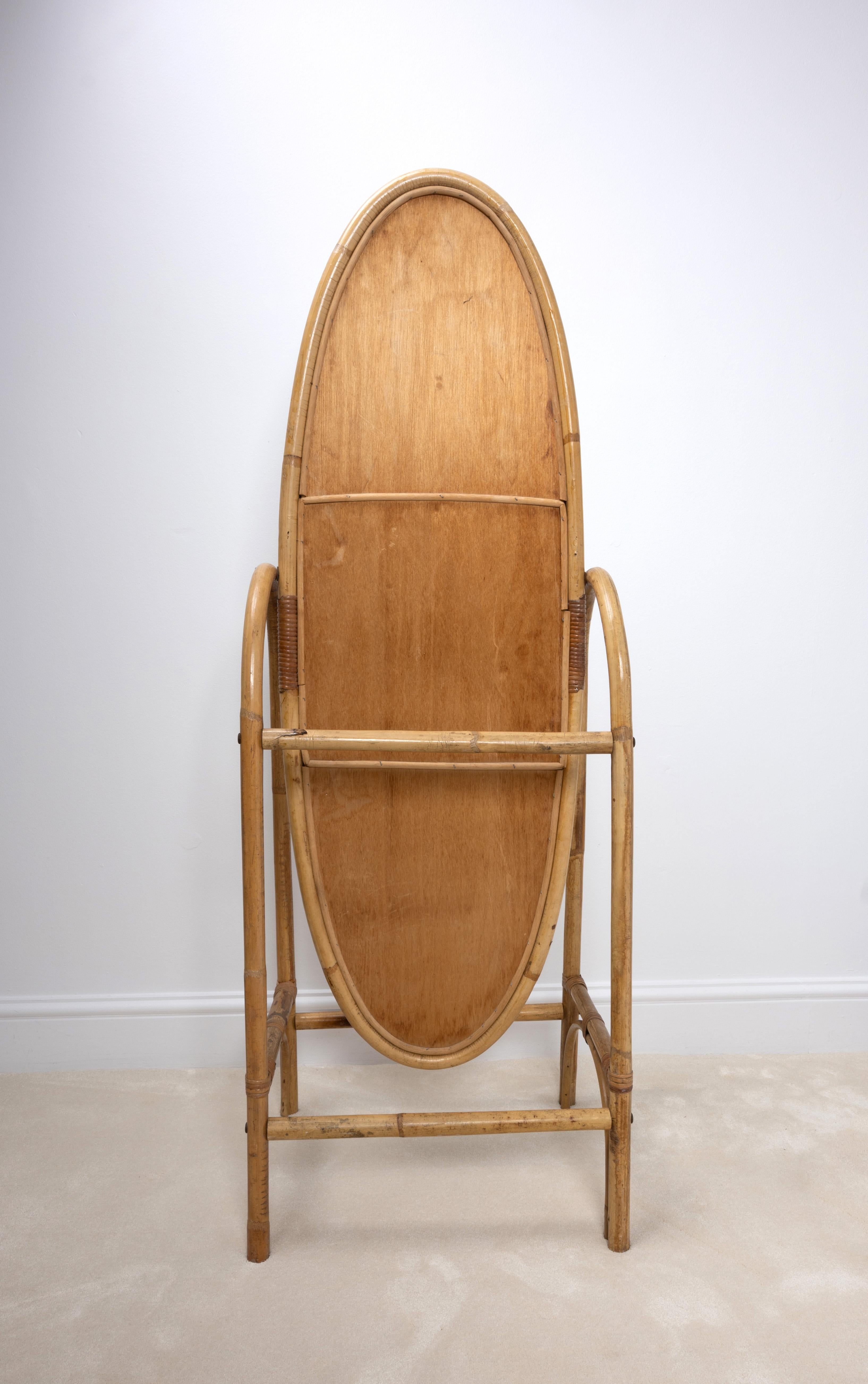 Mid Century Italian Bamboo Rattan Freestanding Floor Full Length Mirror 2