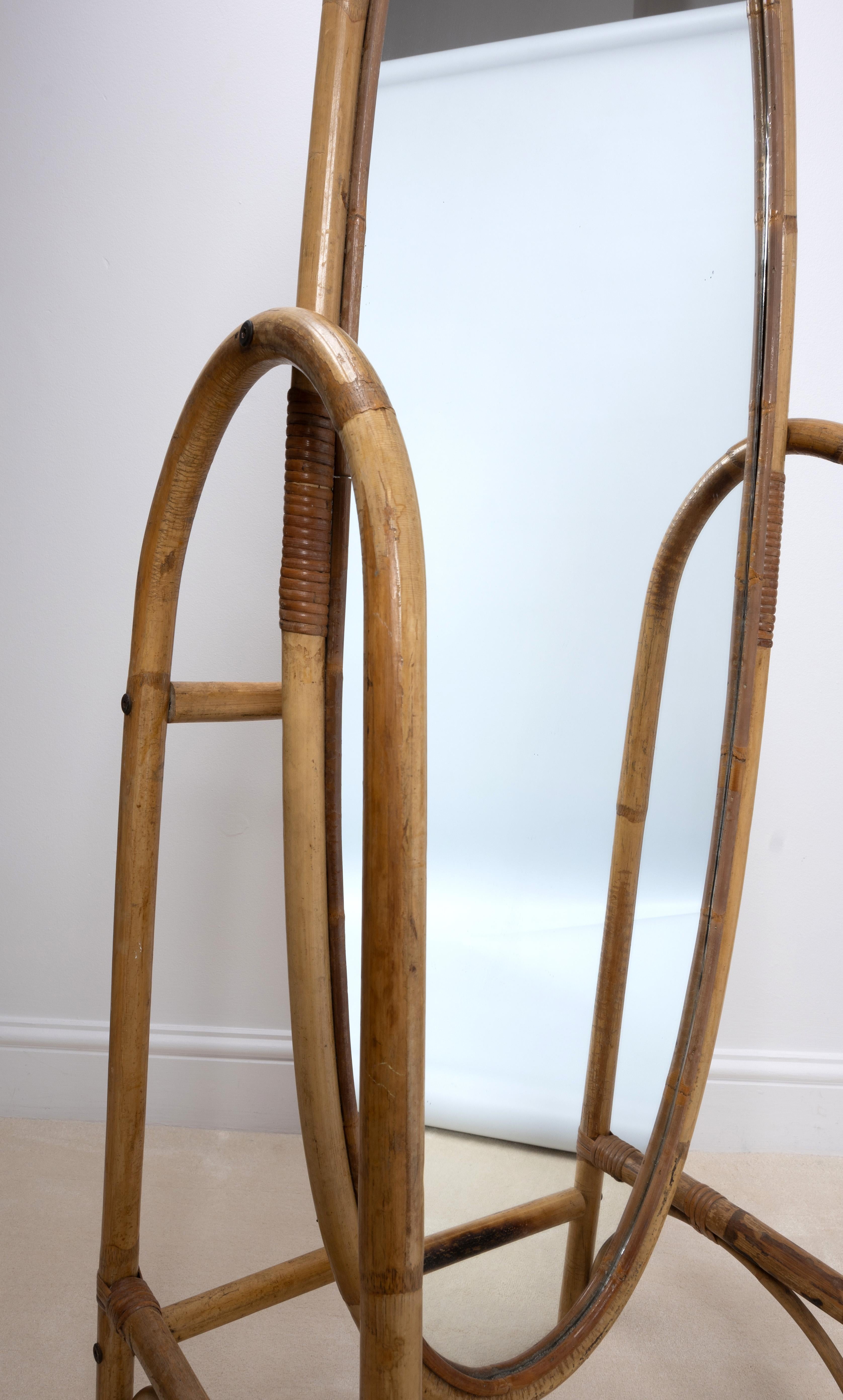 Mid Century Italian Bamboo Rattan Freestanding Floor Full Length Mirror 3