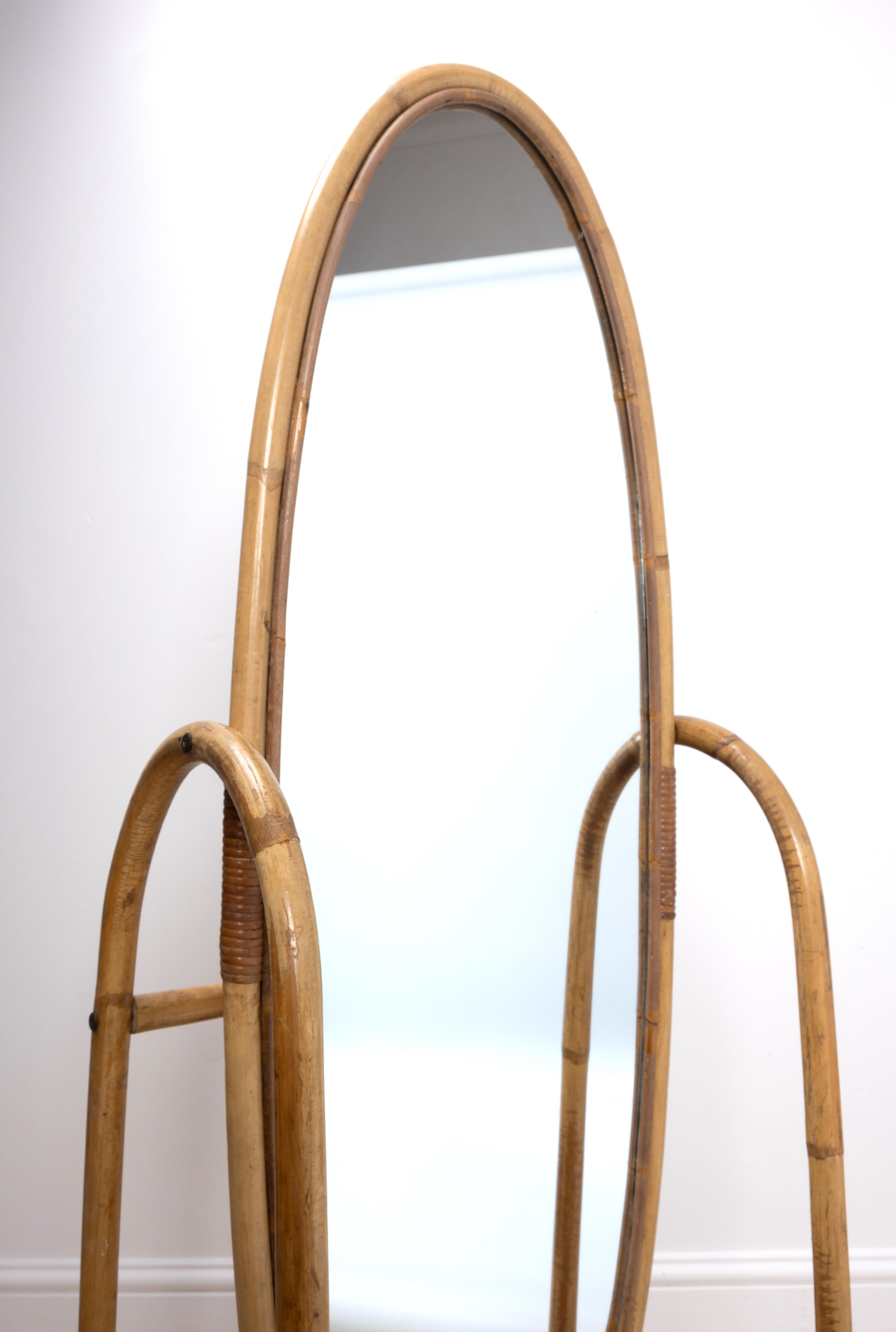 Mid Century Italian Bamboo Rattan Freestanding Floor Full Length Mirror 4