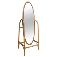 Mid Century Italian Bamboo Rattan Freestanding Floor Full Length Mirror
