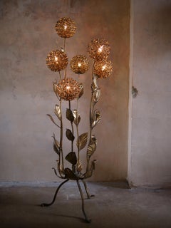 Mid-Century Italian Banci Brass Hydrangea Floor Lamp