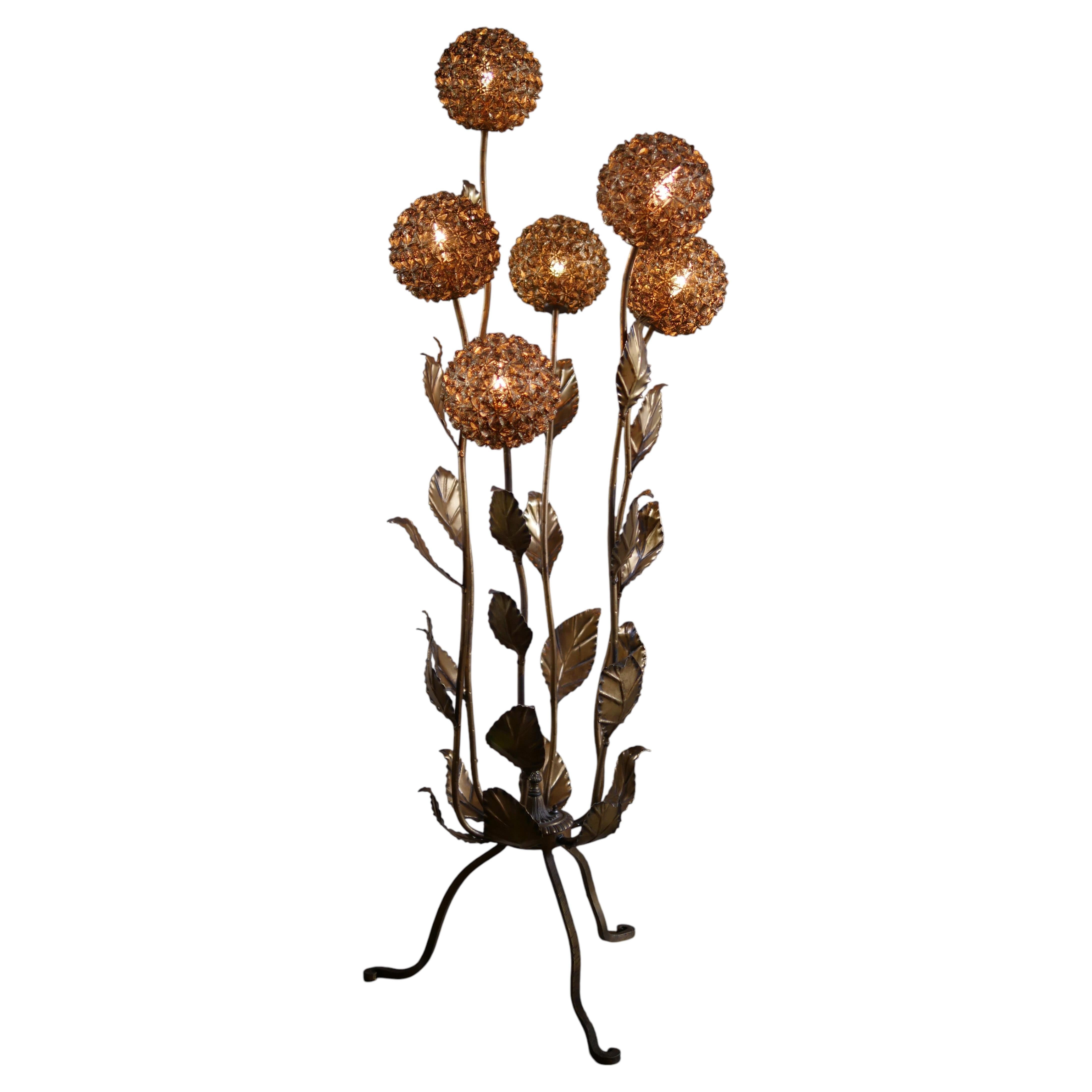 Mid-Century Italian Banci Brass Hydrangea Floor Lamp