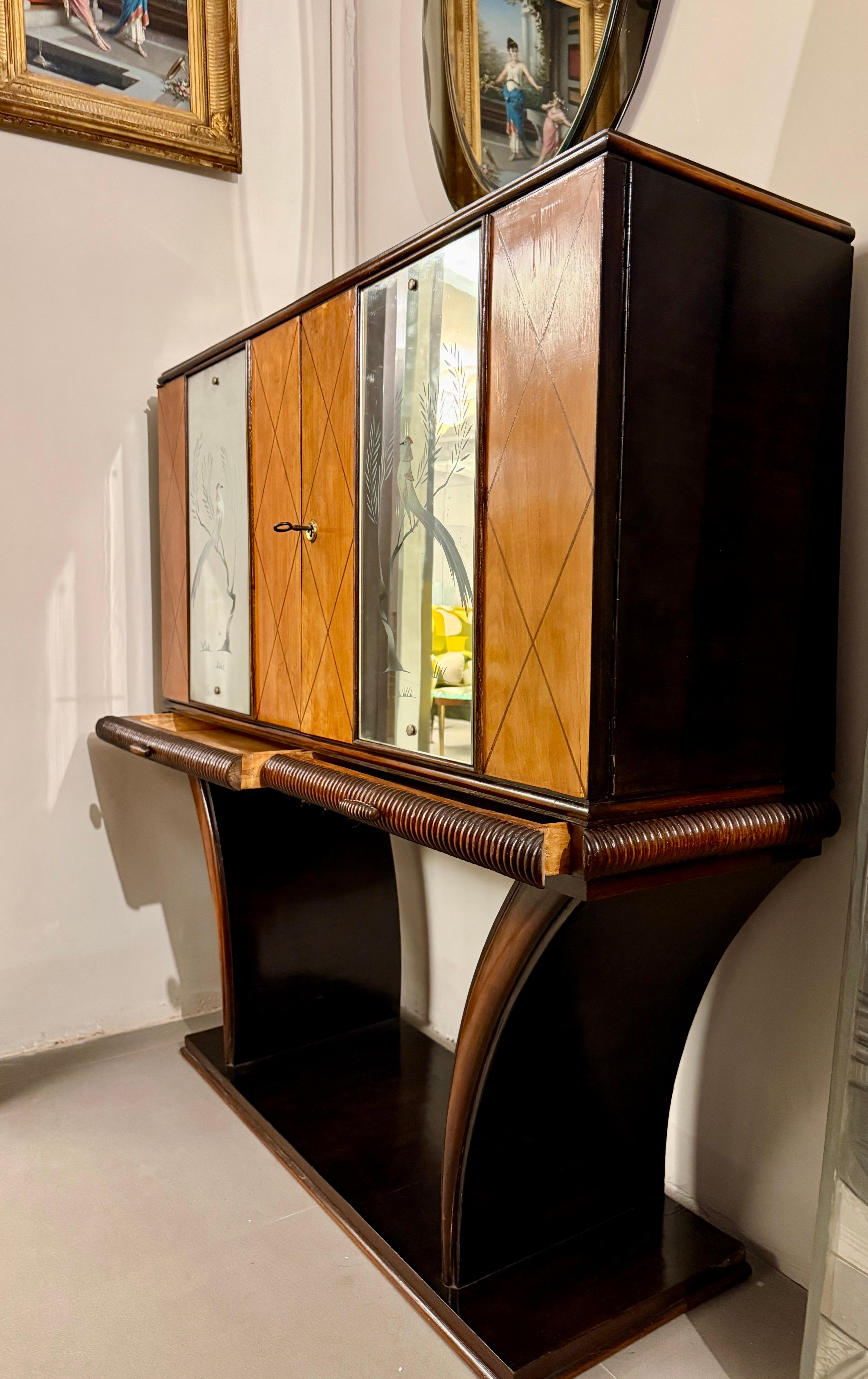 Mid-Century Italian Bar Cabinet 1950'  Osvaldo Borsani style For Sale 10